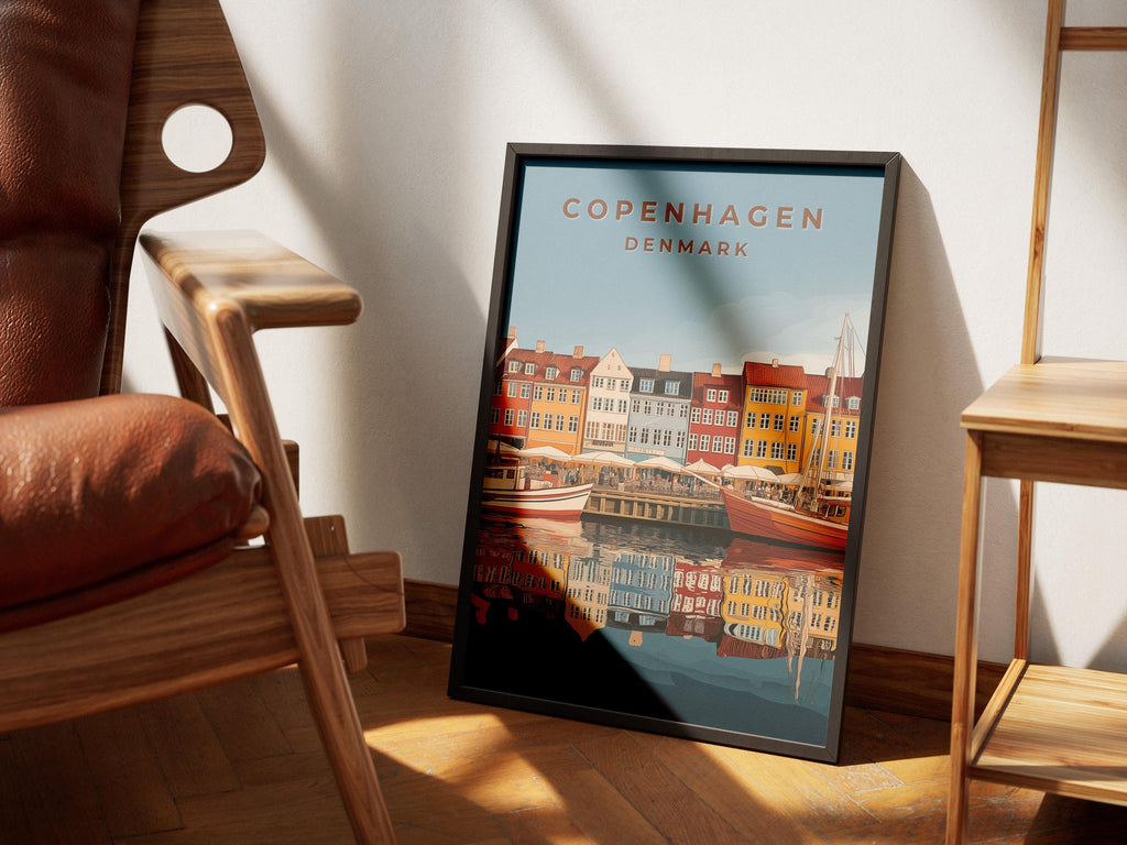 Copenhagen Nyhavn Print: Vintage Denmark Travel Poster