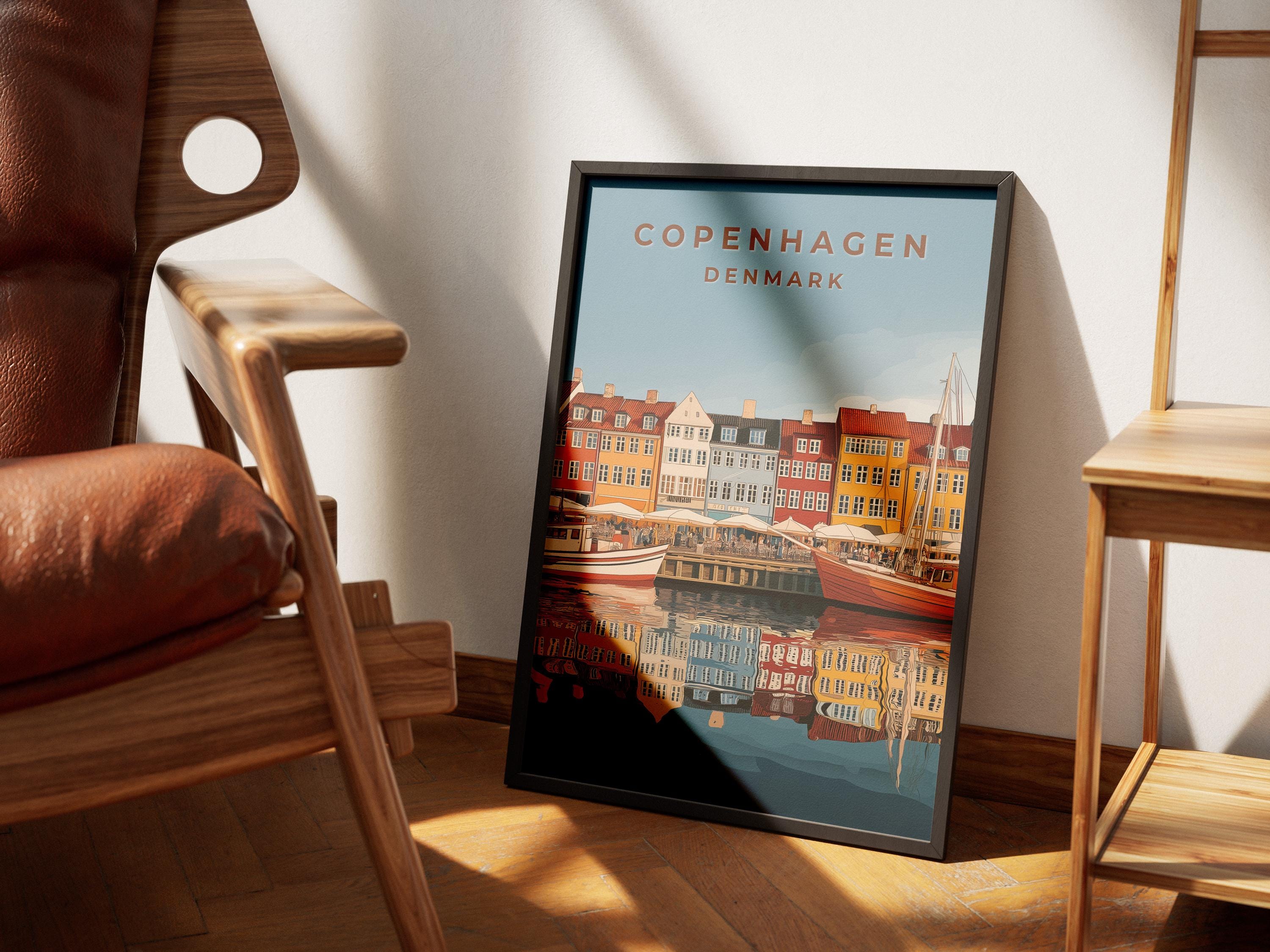 Copenhagen Nyhavn Print: Vintage Denmark Travel Poster