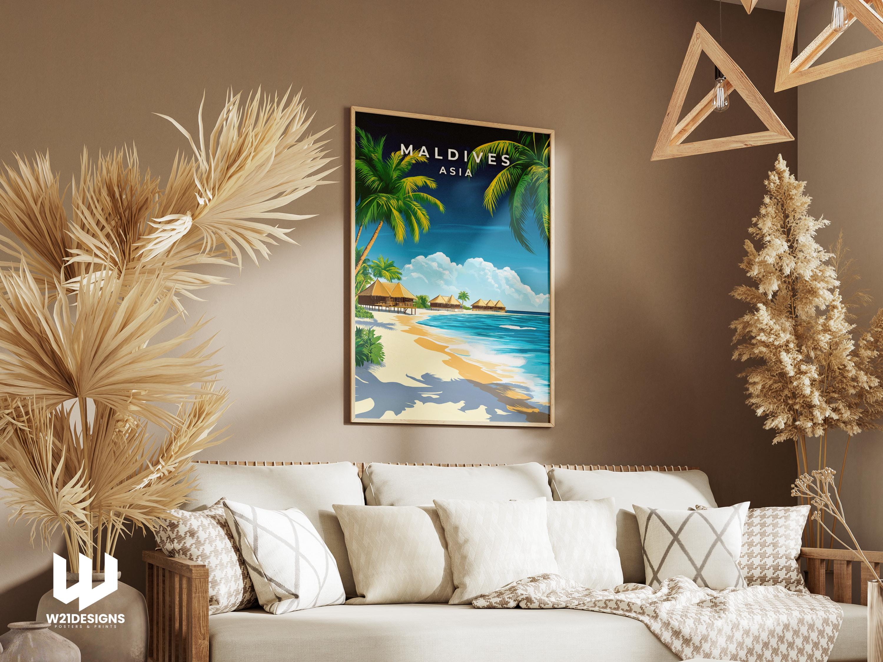 Maldives Travel Poster: Tropical Island Beach Print