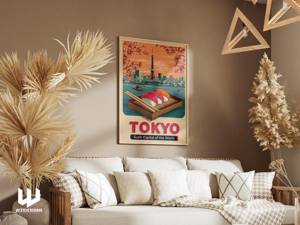 Tokyo Travel Poster: Vintage Japanese Sushi Art Print