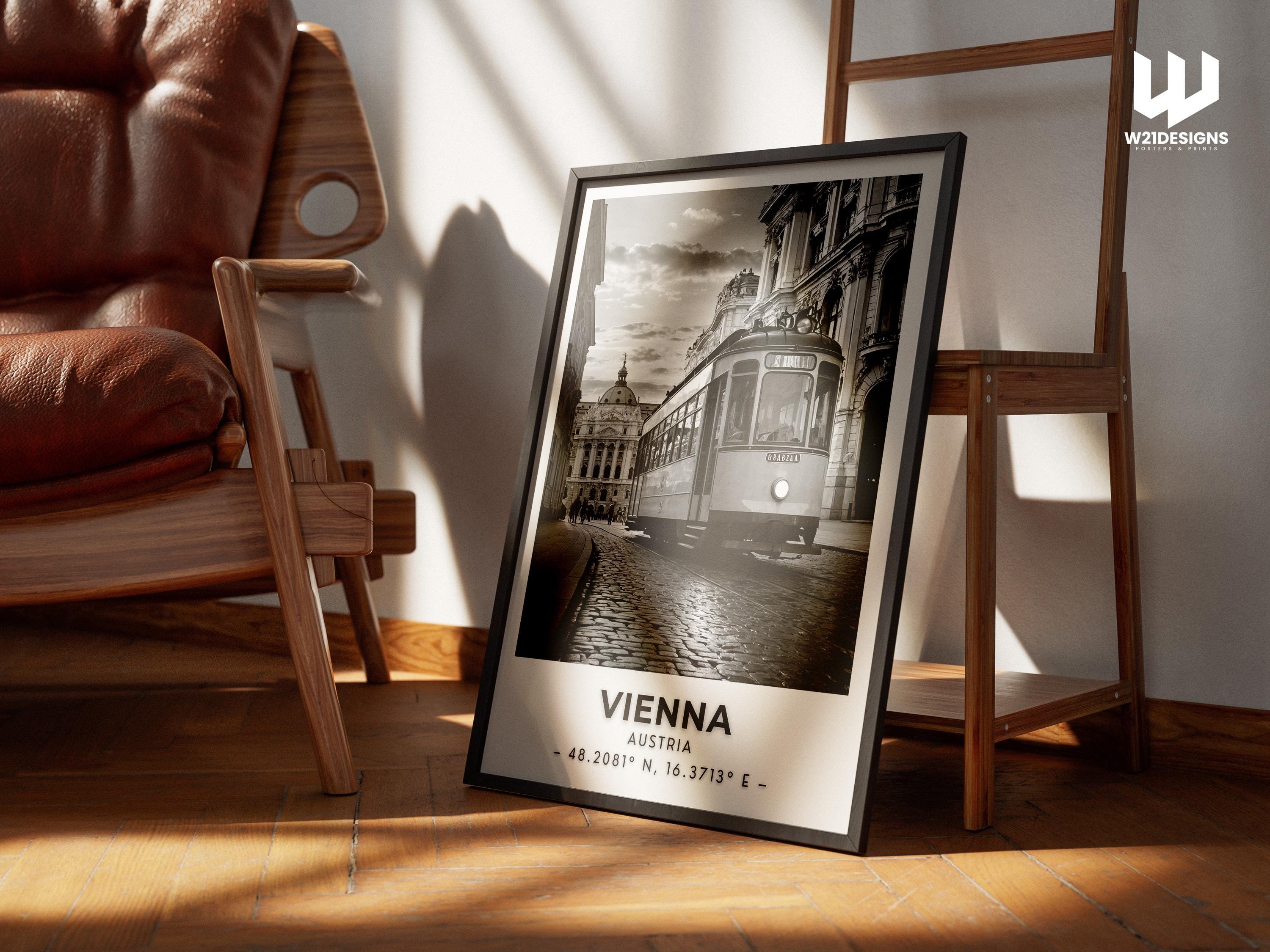 Vienna Tram Print: Vintage Black & White Austria Travel Poster