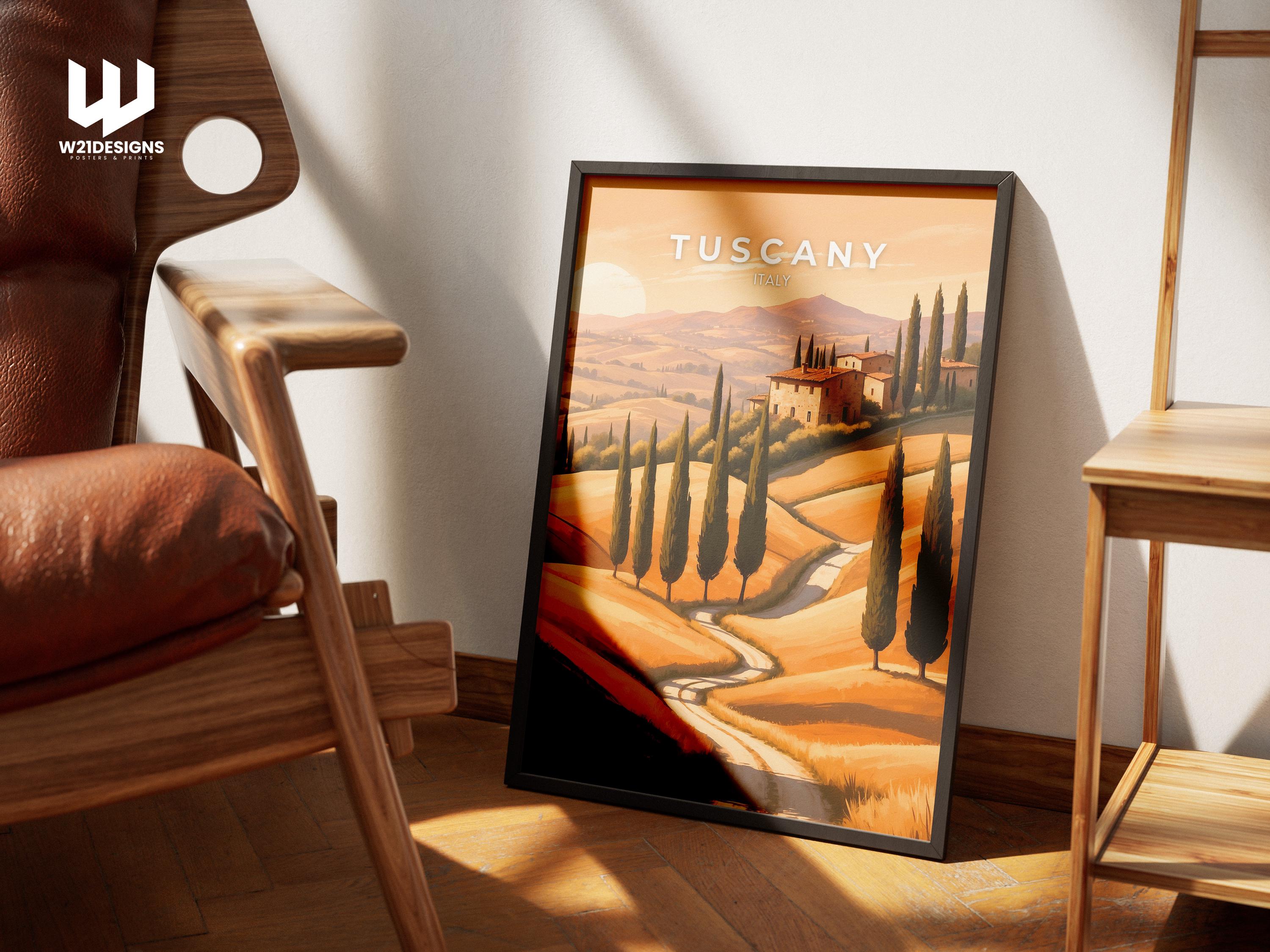 Tuscany Print: Golden Hills, Italy Travel Poster