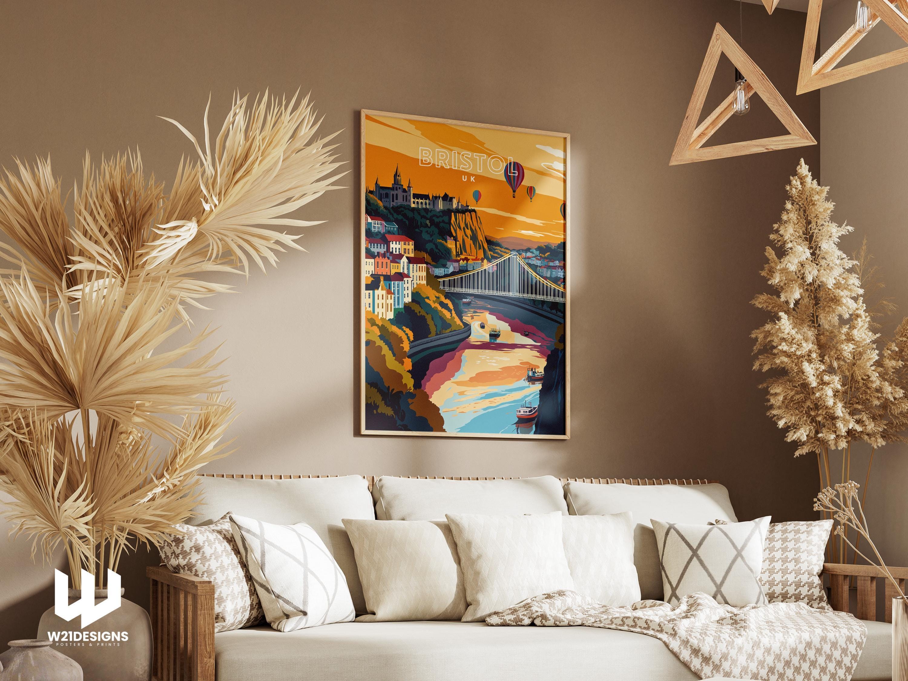 Bristol Travel Poster: Clifton Suspension Bridge & Hot Air Balloons