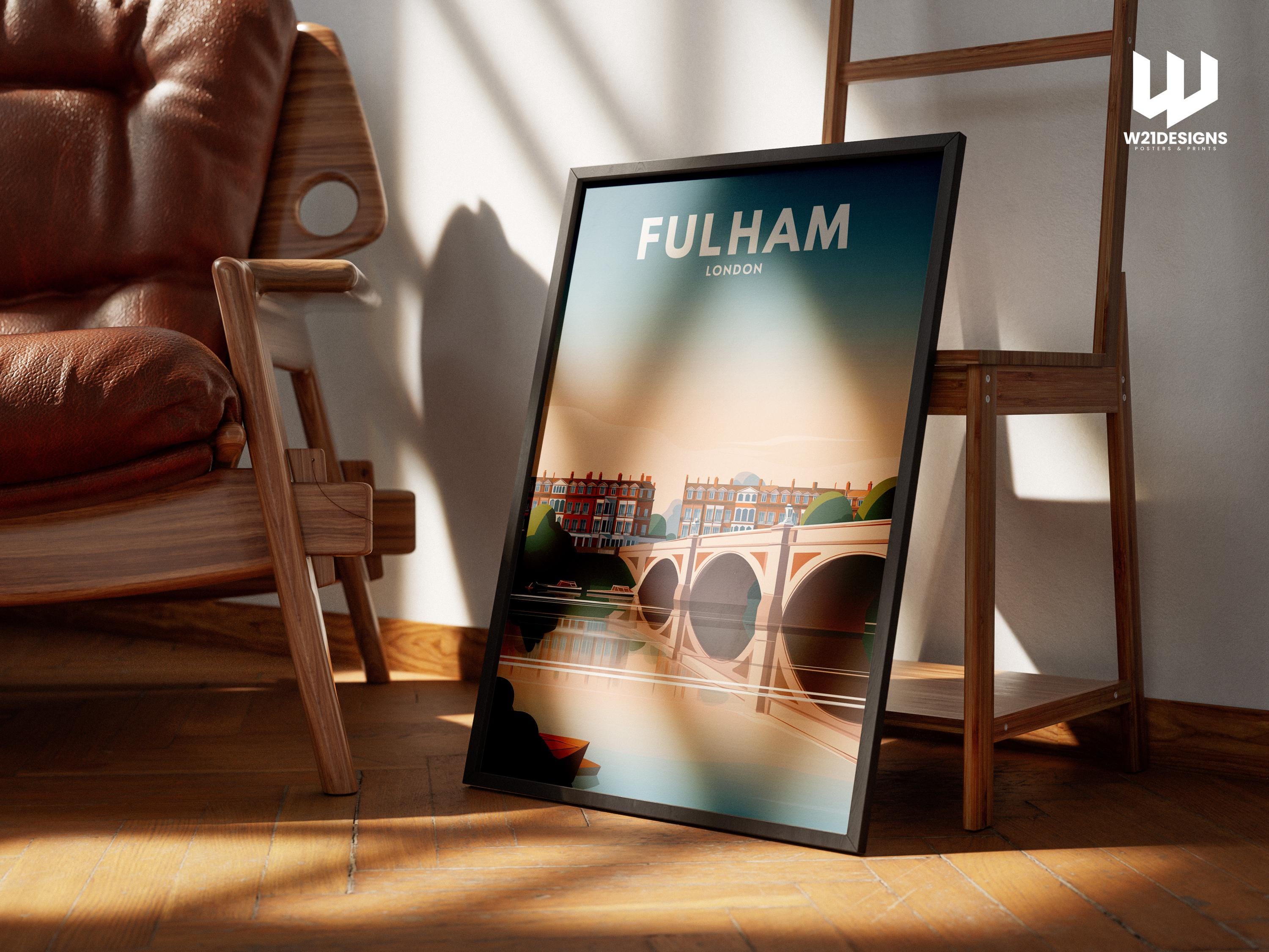 Fulham London Travel Poster | River Thames Wall Art | Vintage City Illustration Print
