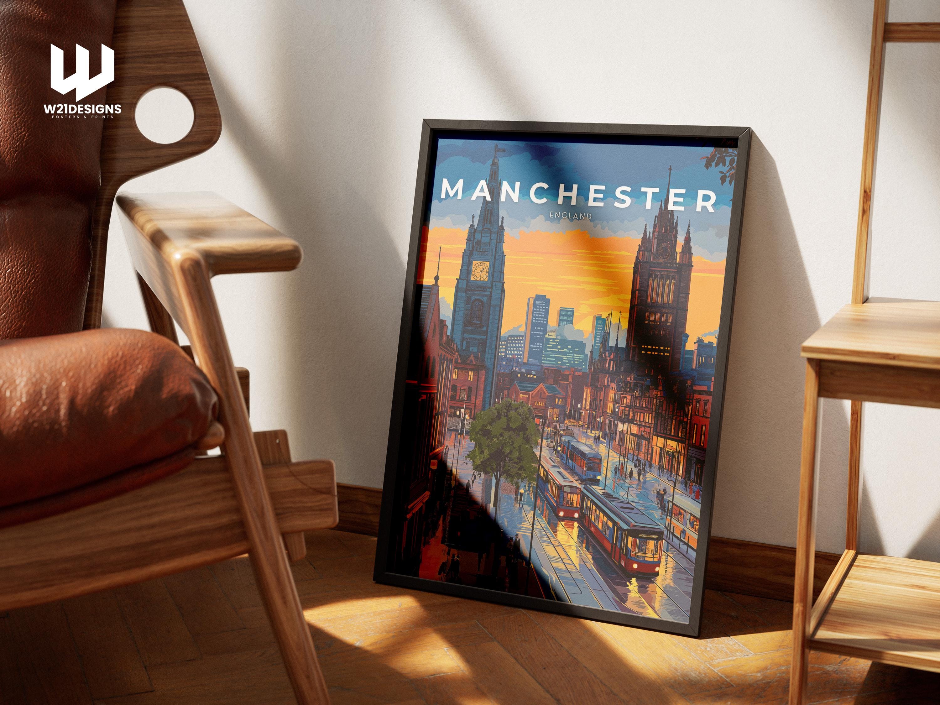 Manchester Travel Poster: Vintage England Cityscape Art Print