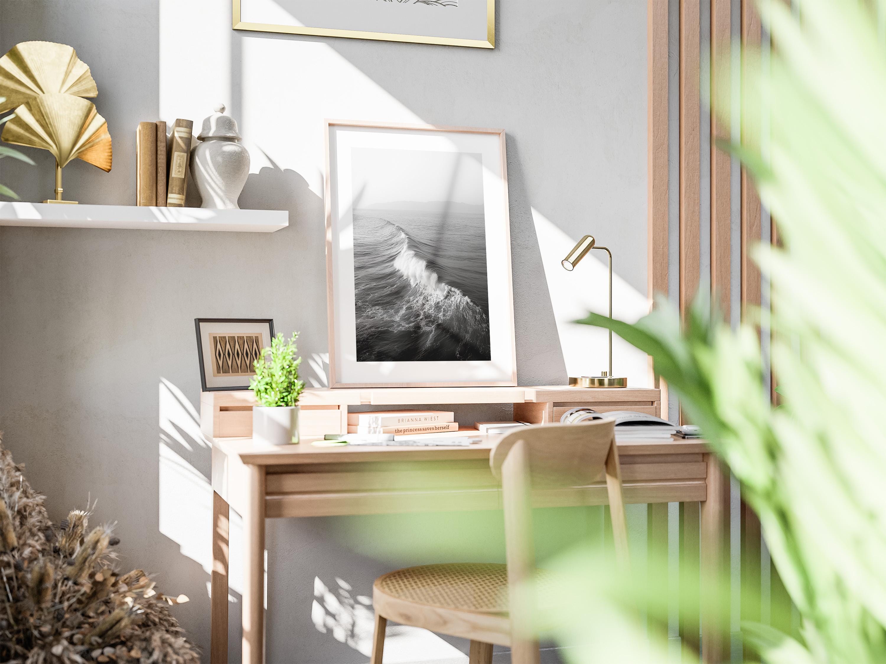 Black and White Ocean Wave Print: Minimalist Coastal Photography