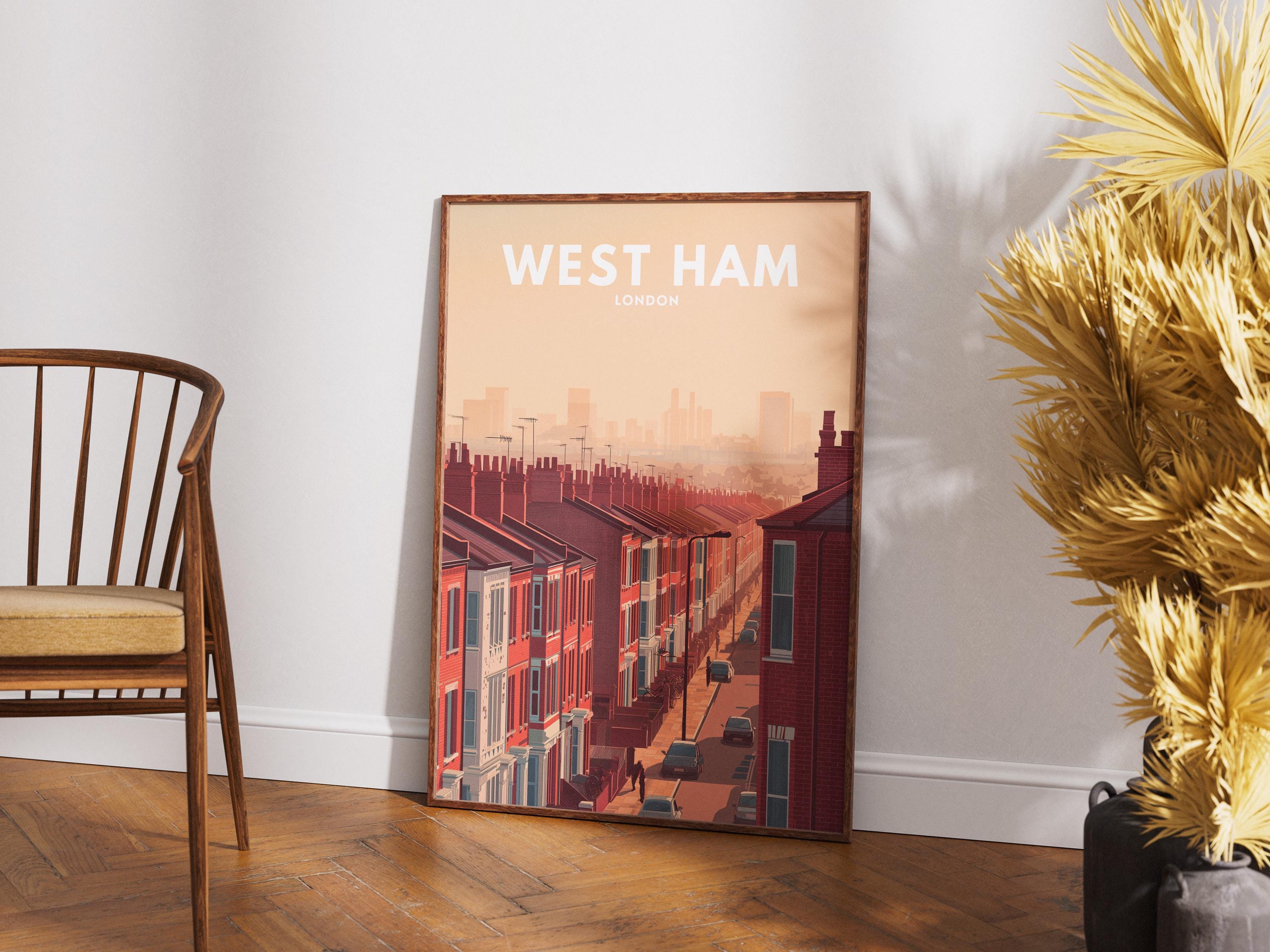 West Ham London Travel Poster | East London Wall Art | Vintage Red Brick Street Print