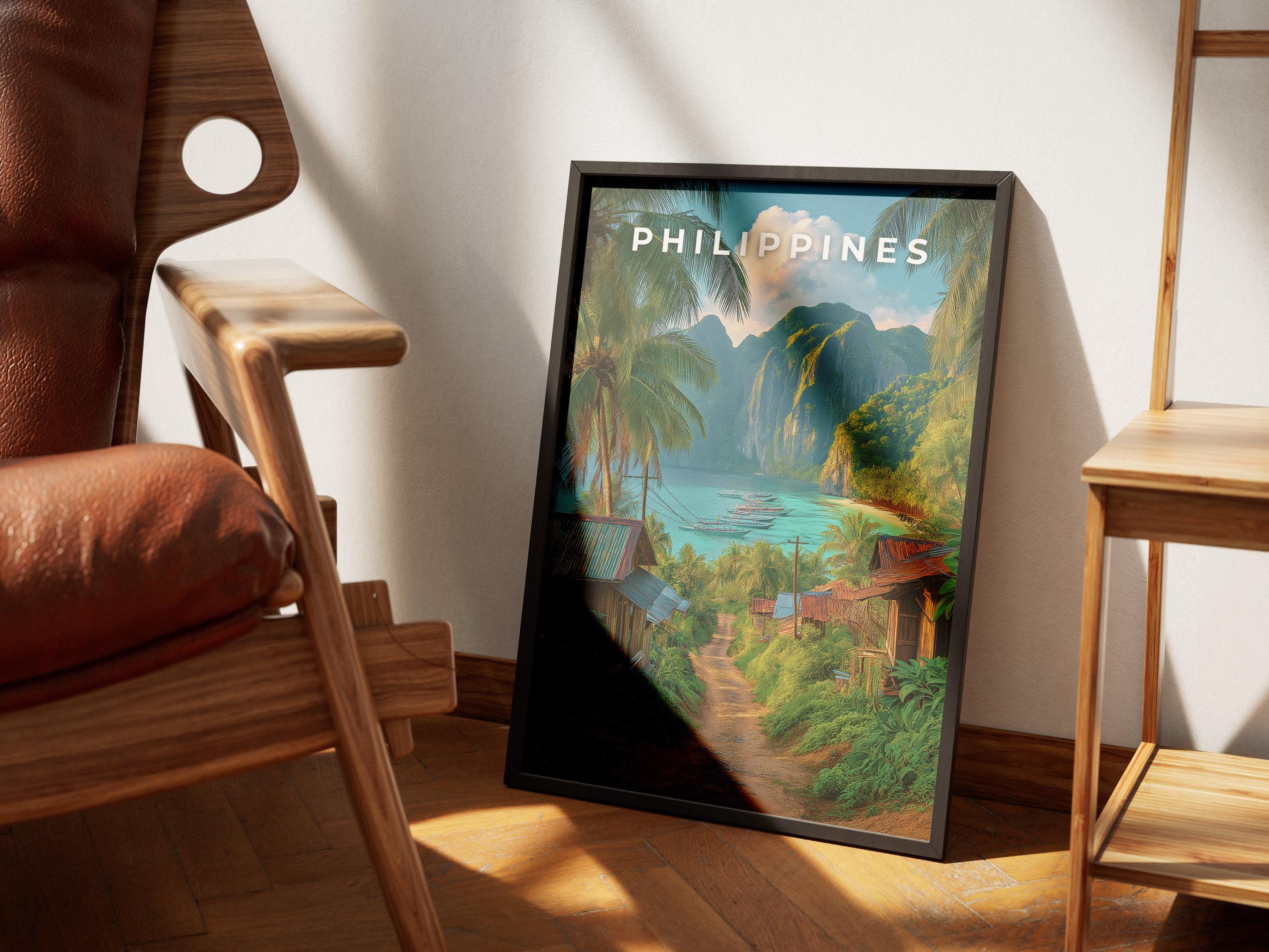 Philippines Travel Print: Tropical Island Village Coastal Art
