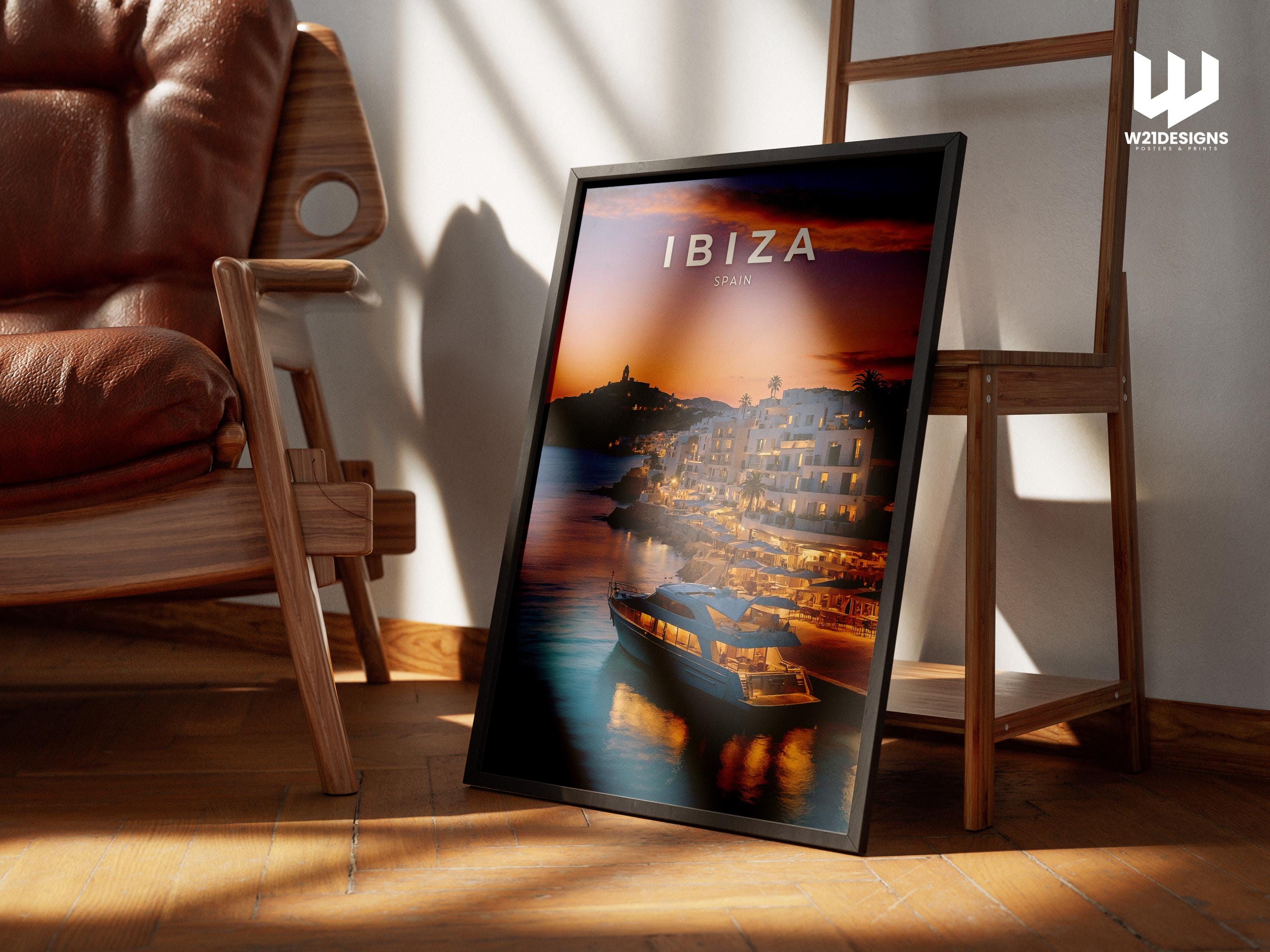 Ibiza Sunset Print: Luxury Yacht, Mediterranean Coastal Art
