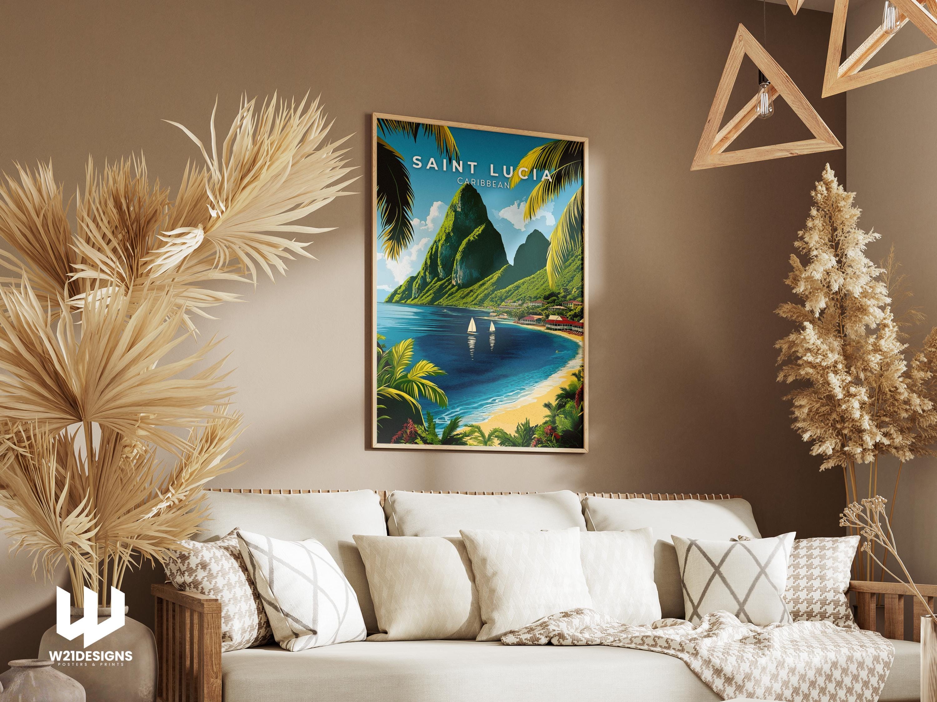 Saint Lucia Travel Poster: Caribbean Pitons Art Print
