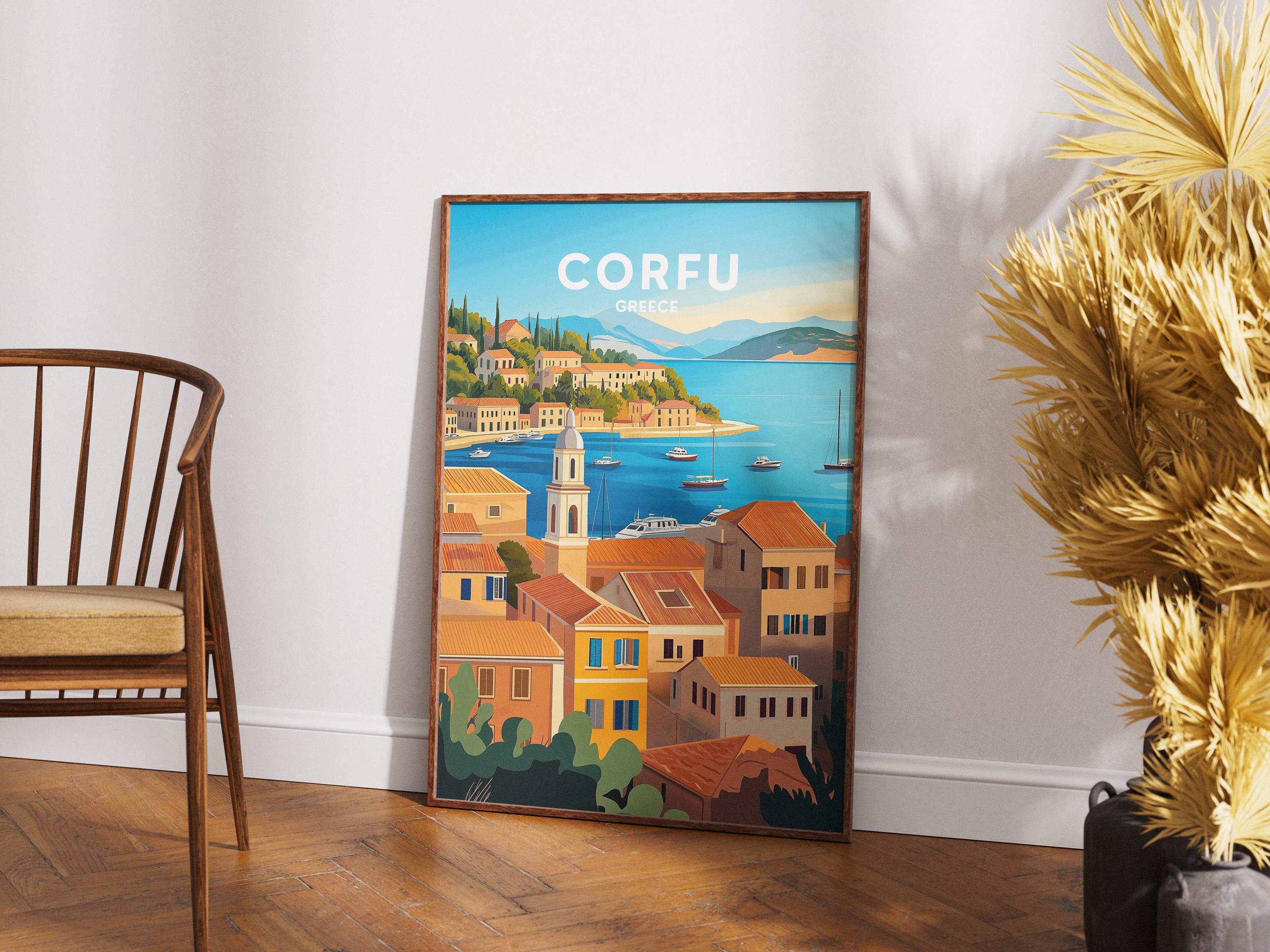 Corfu Greece Travel Poster: Mediterranean Island Art Print