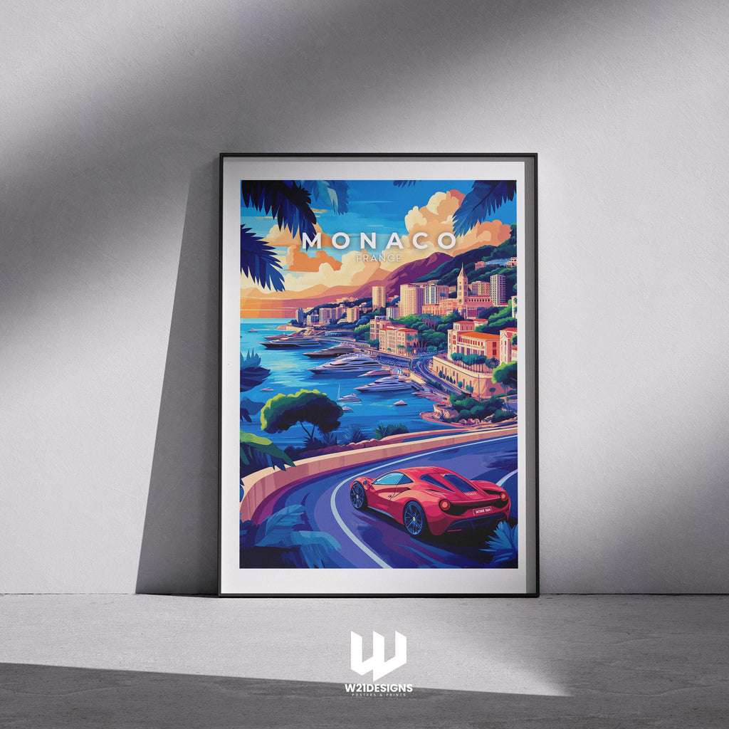 Monaco Travel Poster: French Riviera, Luxury Car Art