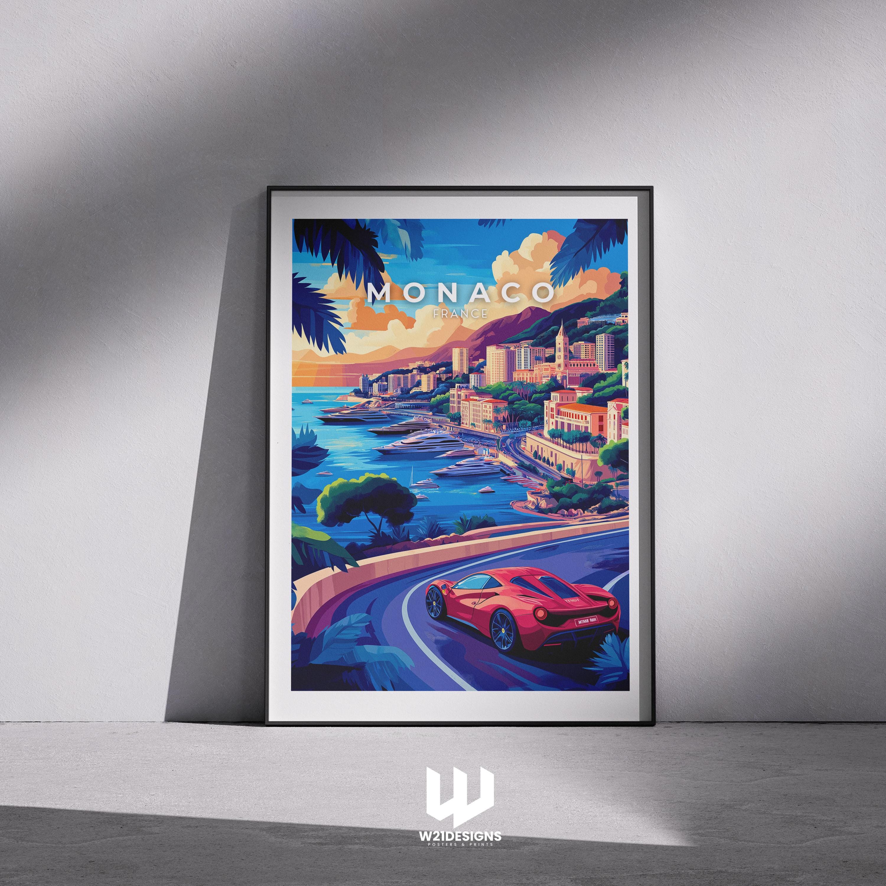 Monaco Travel Poster: French Riviera, Luxury Car Art