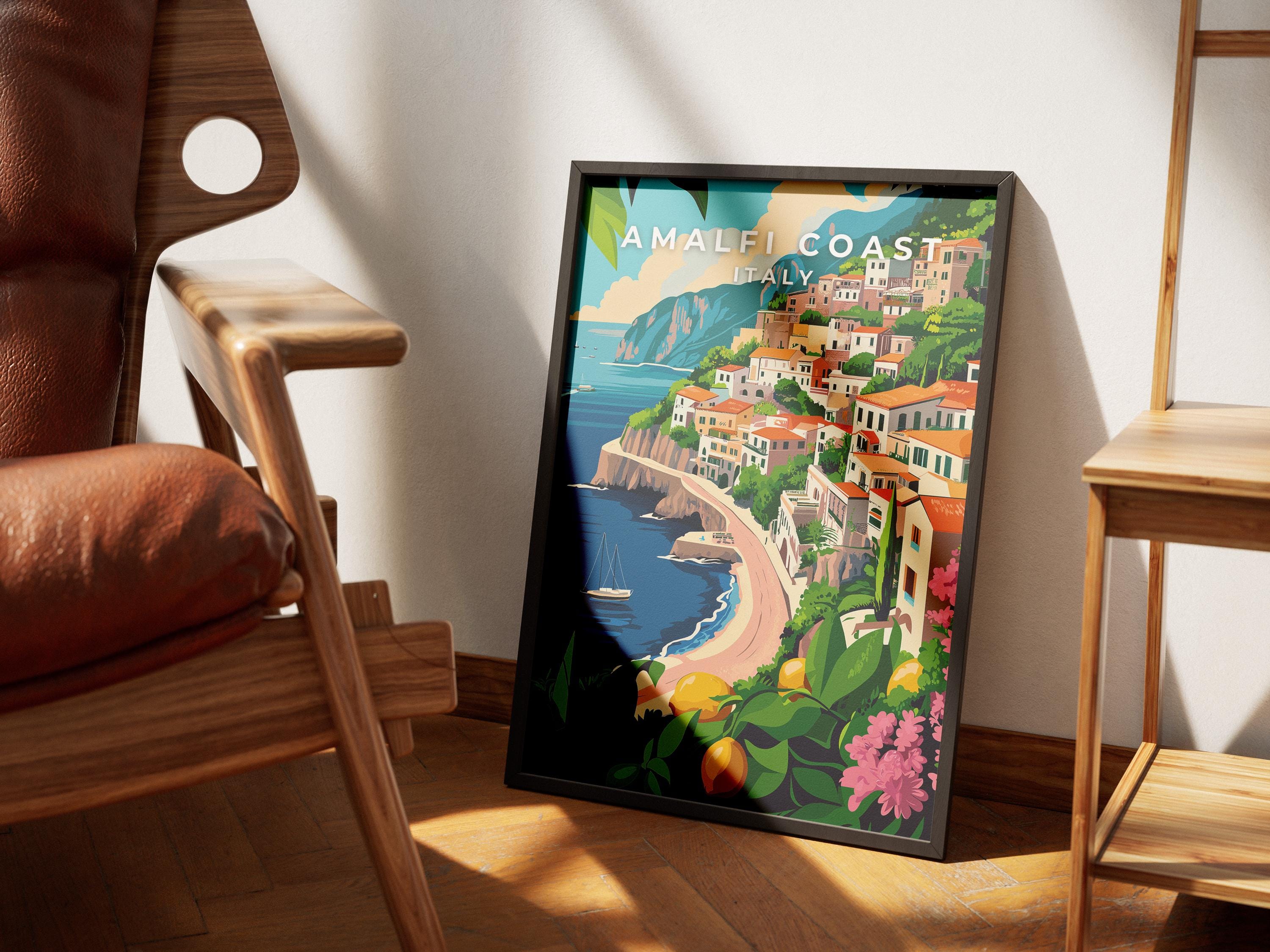 Amalfi Coast Vintage Travel Poster: Italian Coastal Art Print