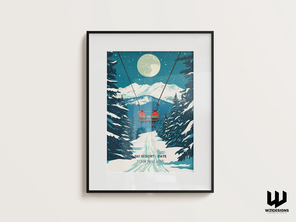 Custom Ski Chairlift Poster: Winter Sports Couple Art