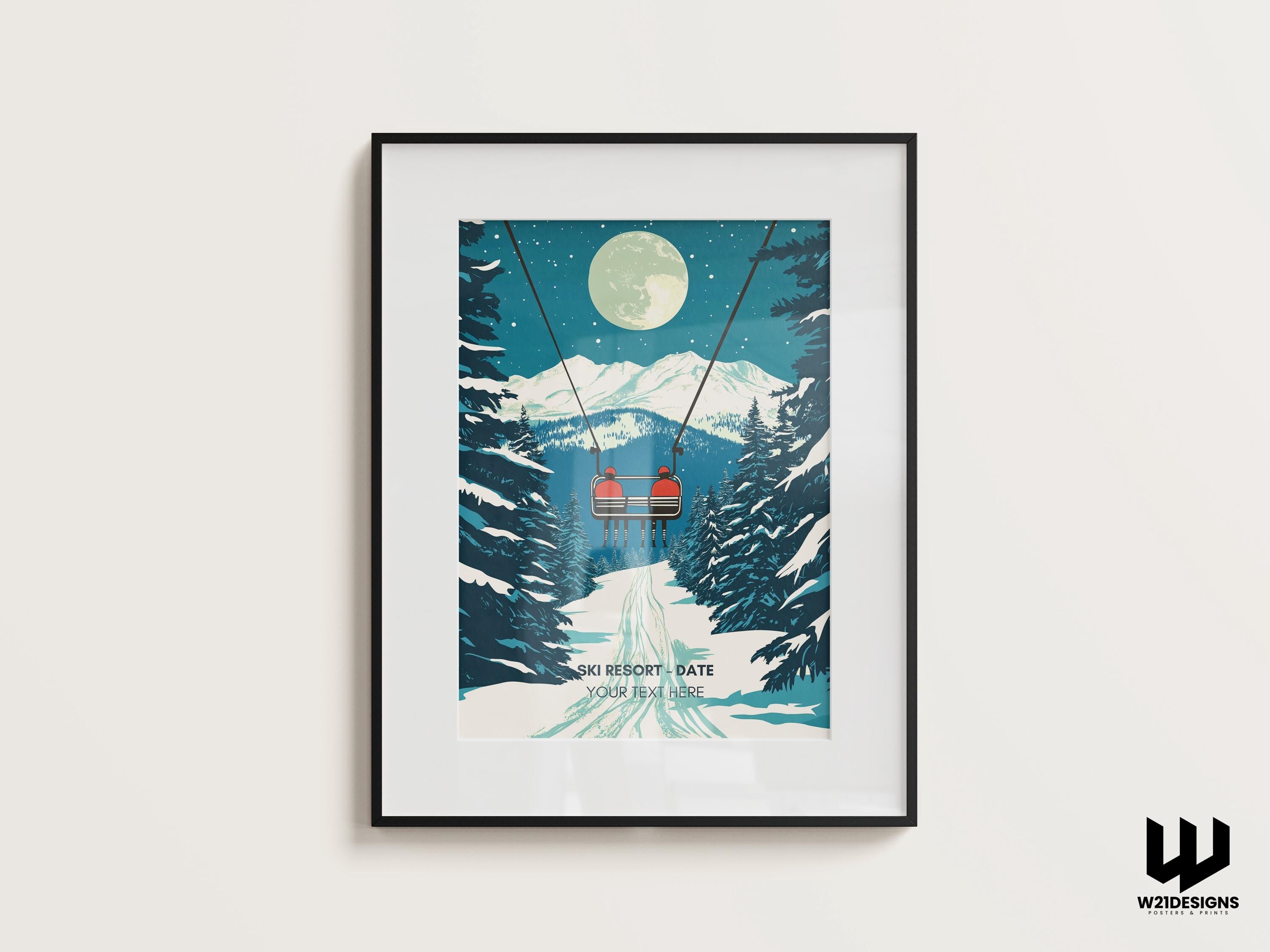 Custom Ski Chairlift Poster: Winter Sports Couple Art