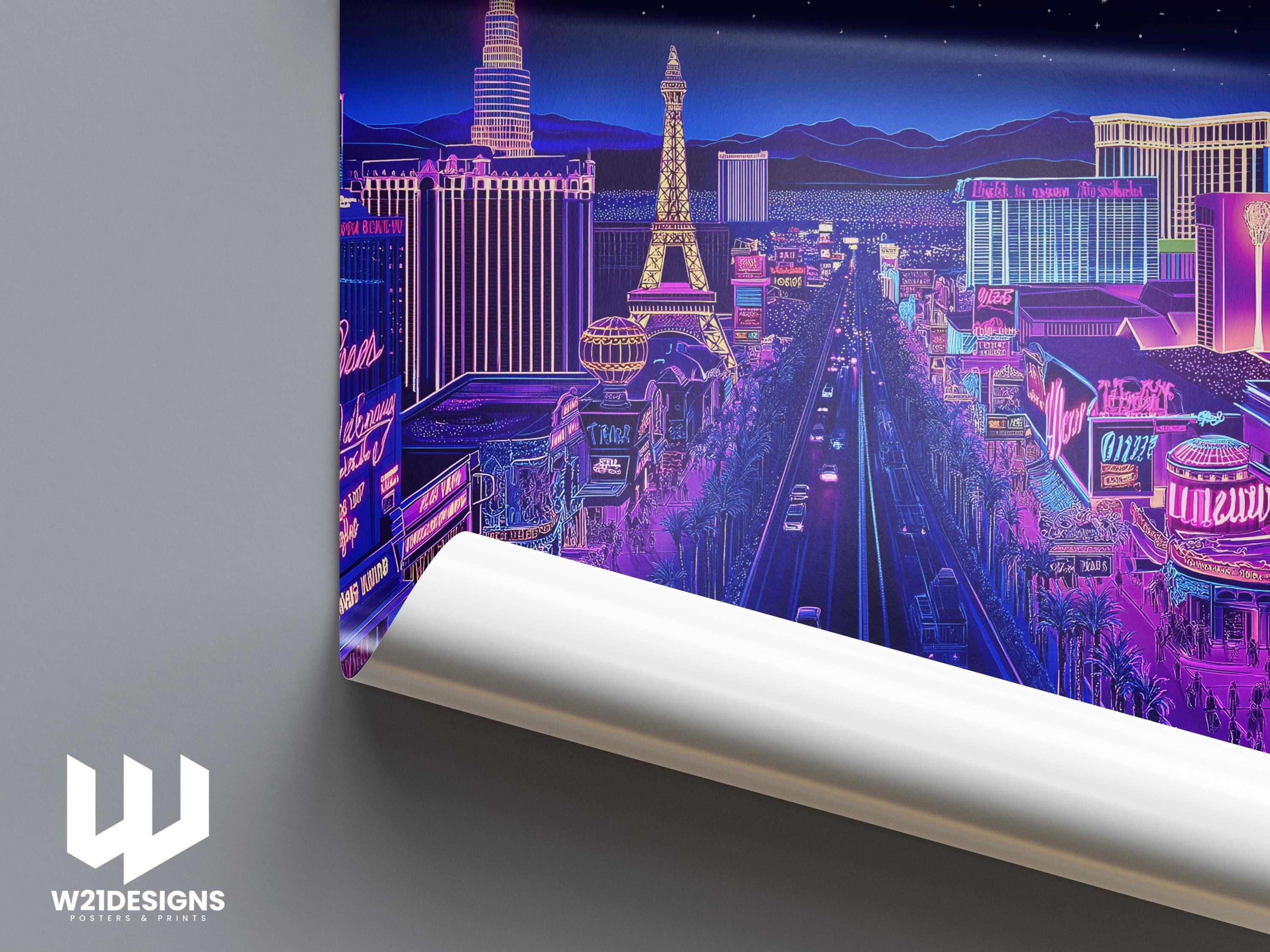 Las Vegas Travel Print - Neon City Wall Art, Nevada Poster, Las Vegas Strip Artwork, USA Travel Decor, Vibrant Nightscape, Personalised Gift