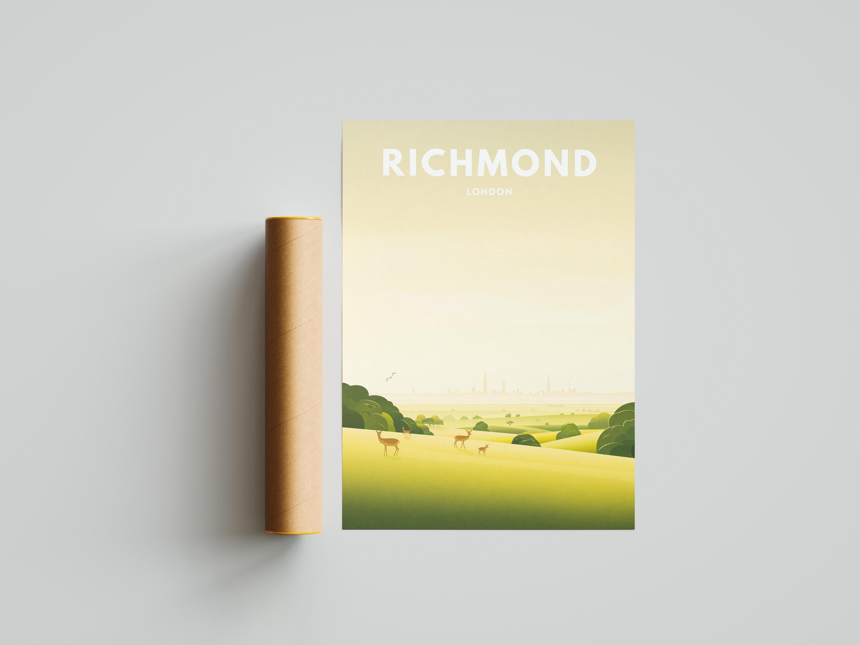 Richmond London Travel Poster | Richmond Park Wall Art | Minimal Skyline Landscape Print