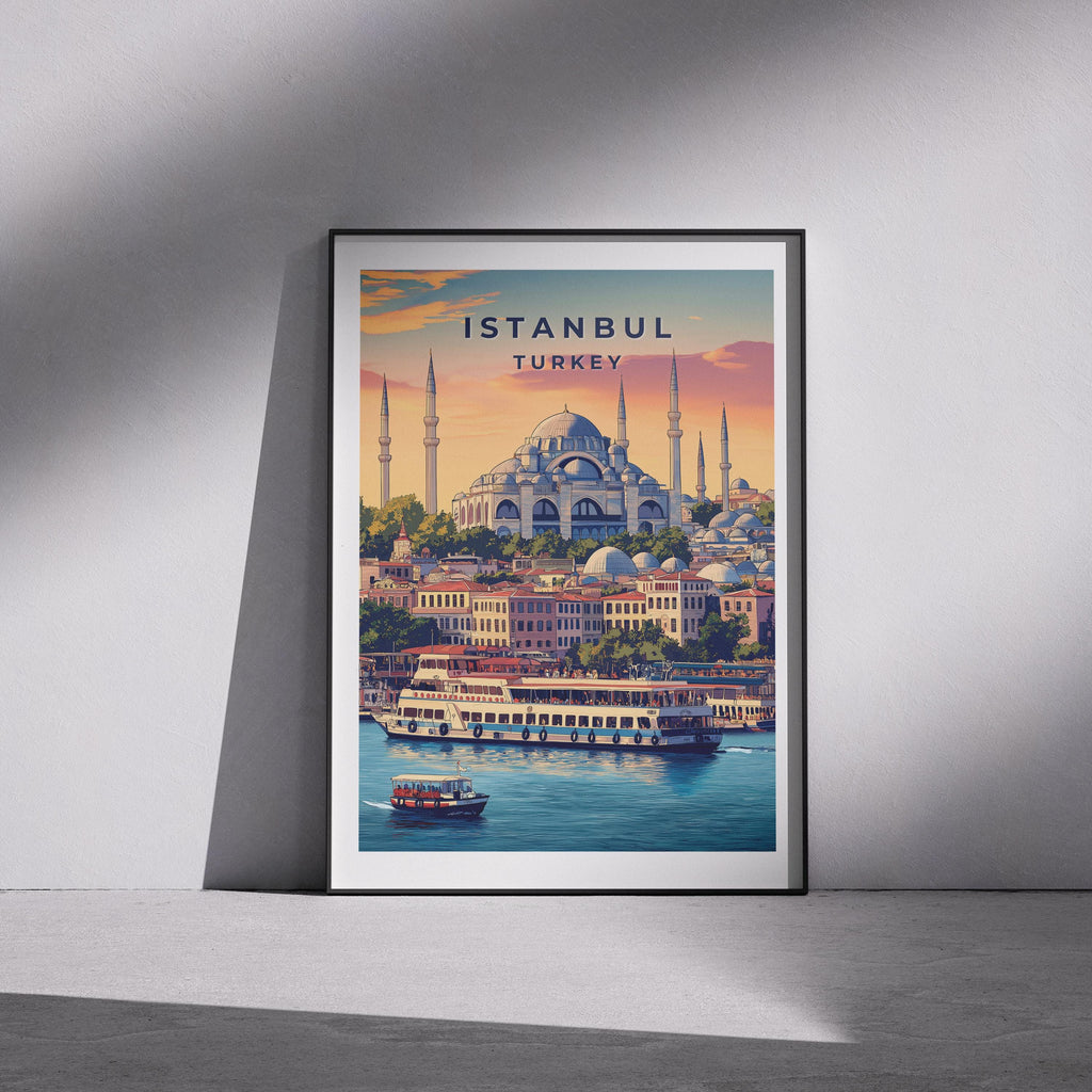 Vintage Istanbul Travel Poster: Turkish Architecture Wall Art