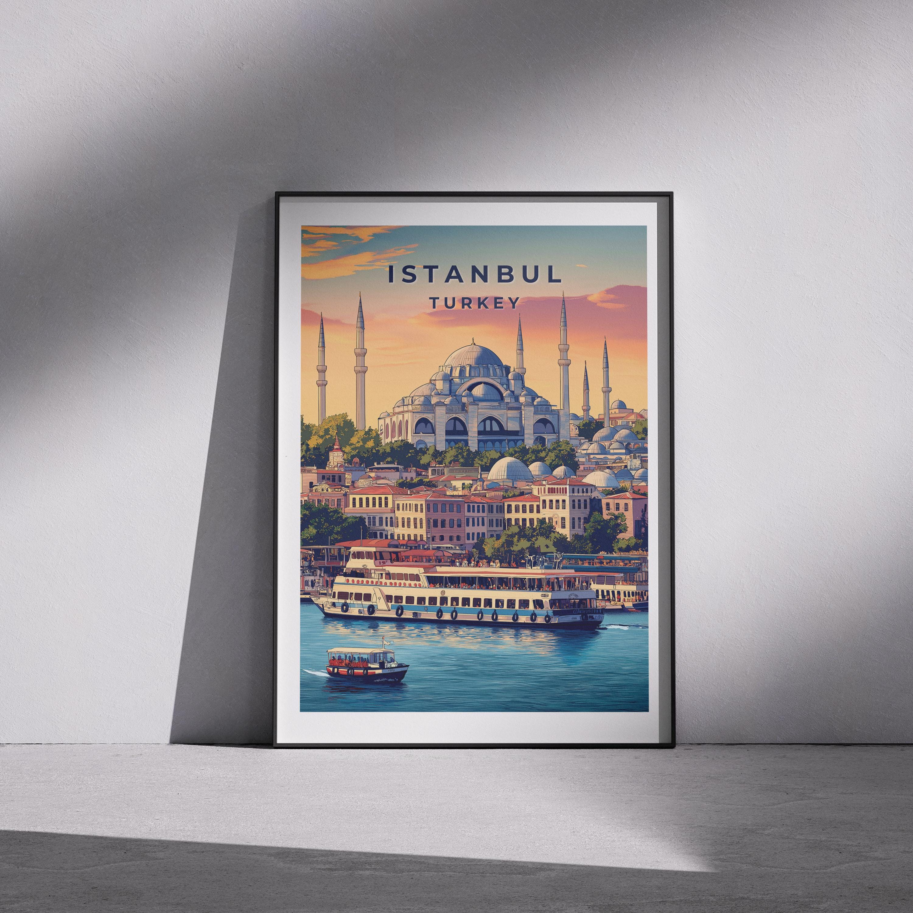 Vintage Istanbul Travel Poster: Turkish Architecture Wall Art