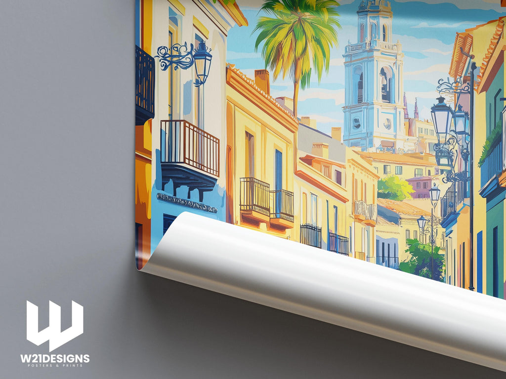 Valencia Old Town Print: Spain Travel Poster, Mediterranean Art