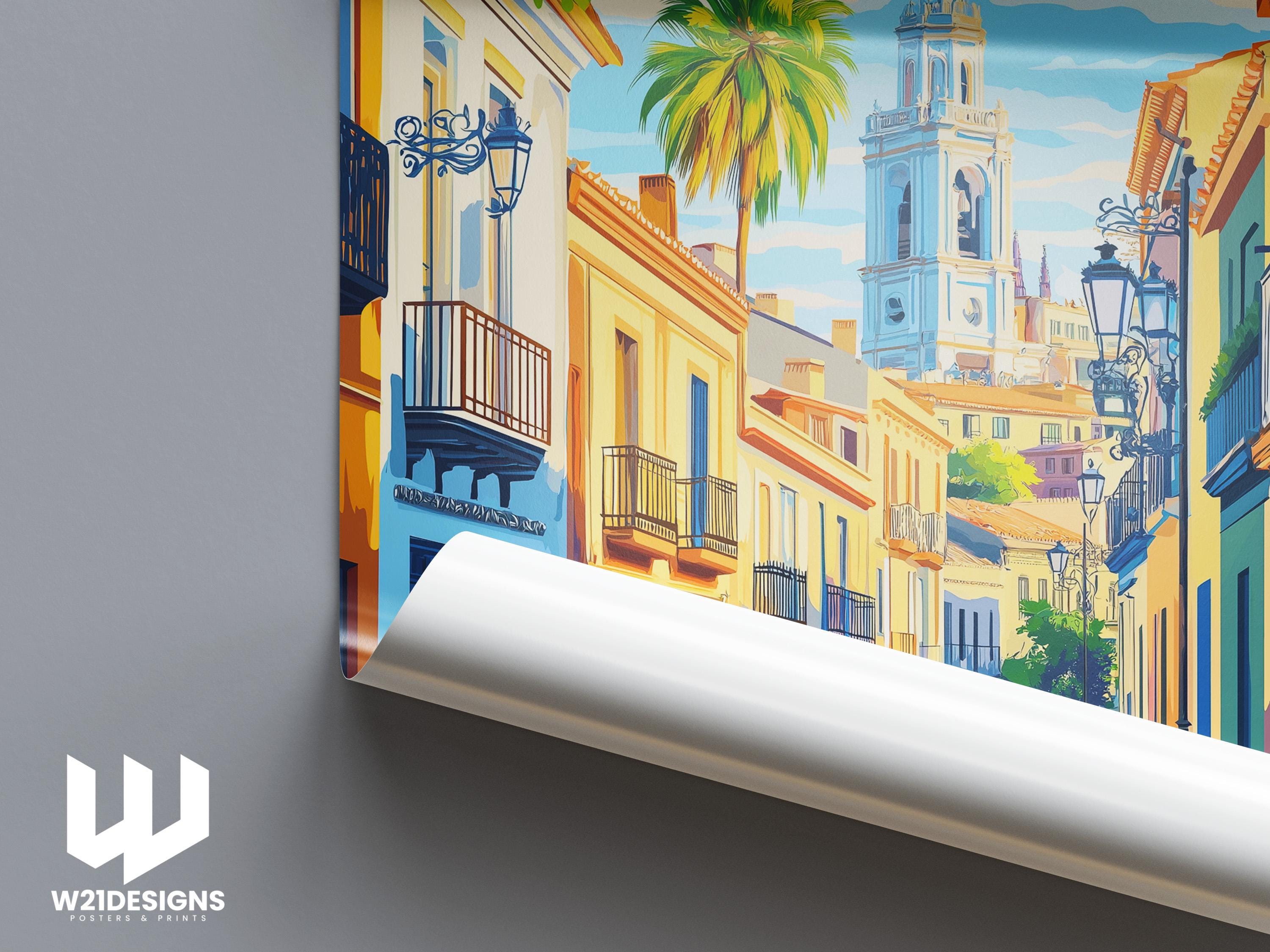 Valencia Old Town Print: Spain Travel Poster, Mediterranean Art