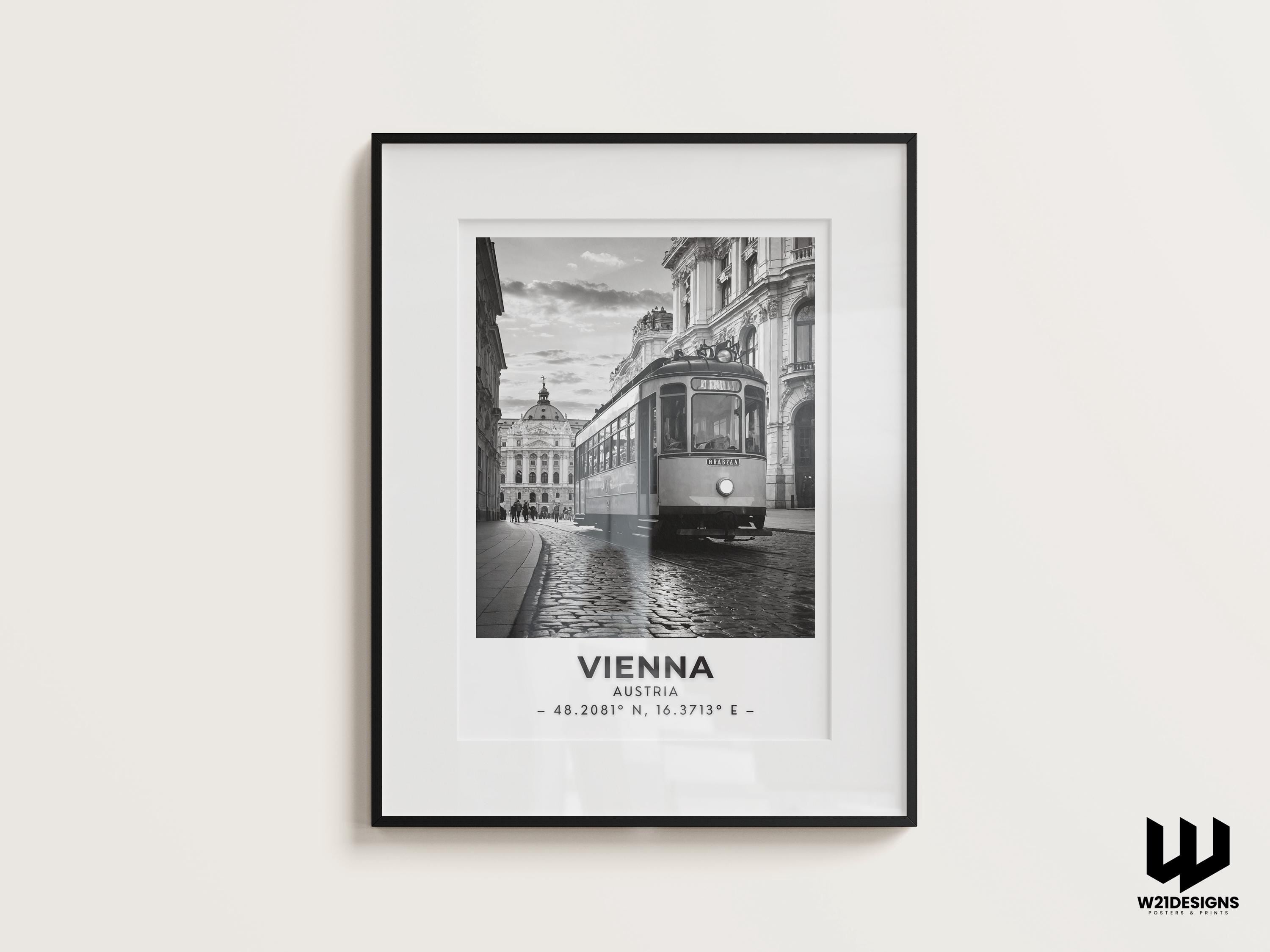 Vienna Tram Print: Vintage Black & White Austria Travel Poster