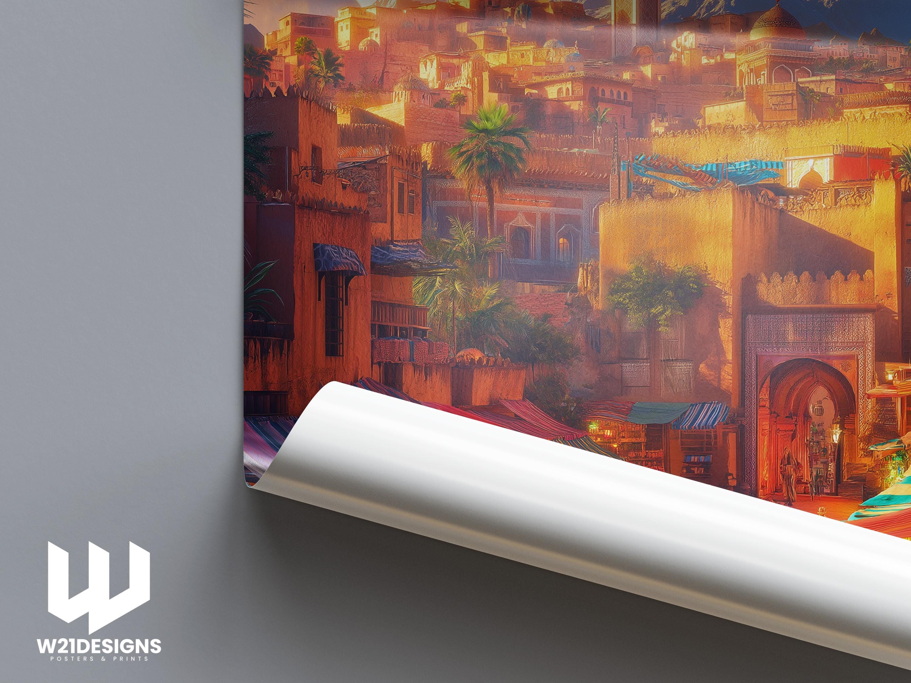 Marrakesh Morocco Travel Print: Souk Market, Desert Landscape (Museum-Grade)