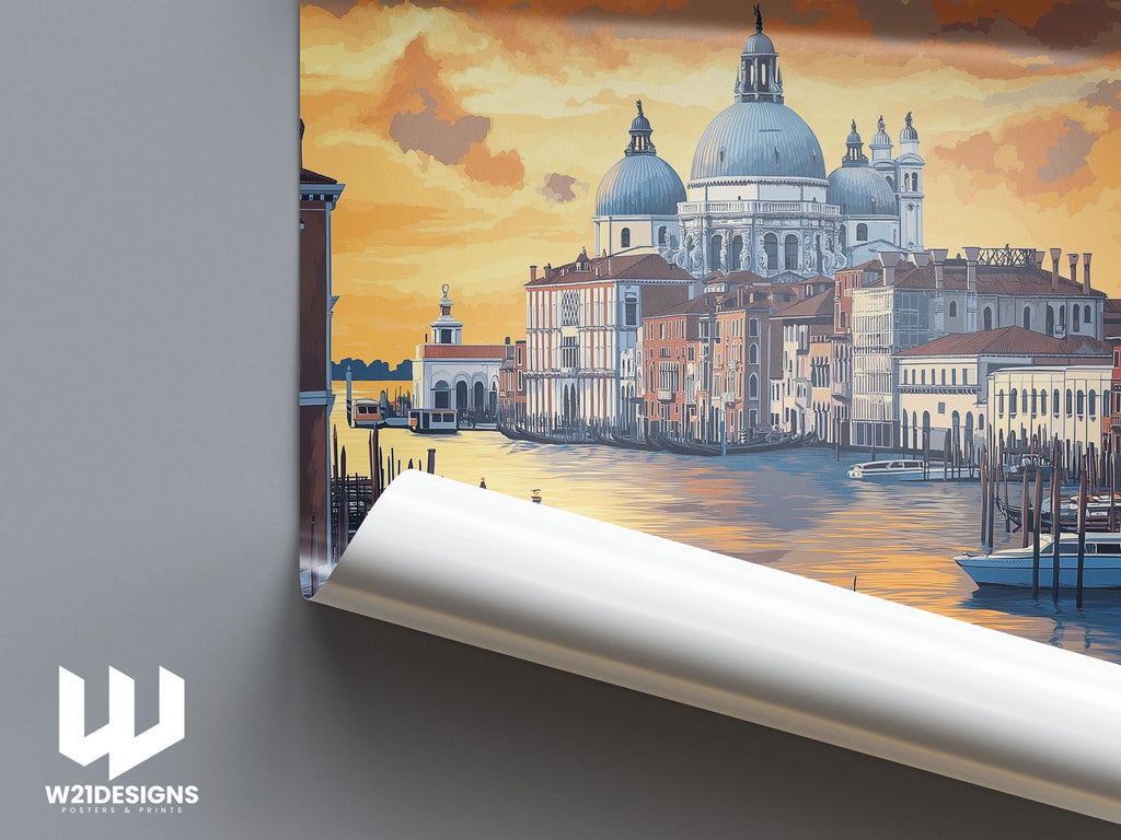 Venice Italy Travel Print: Grand Canal Gondolas, Sunset Art