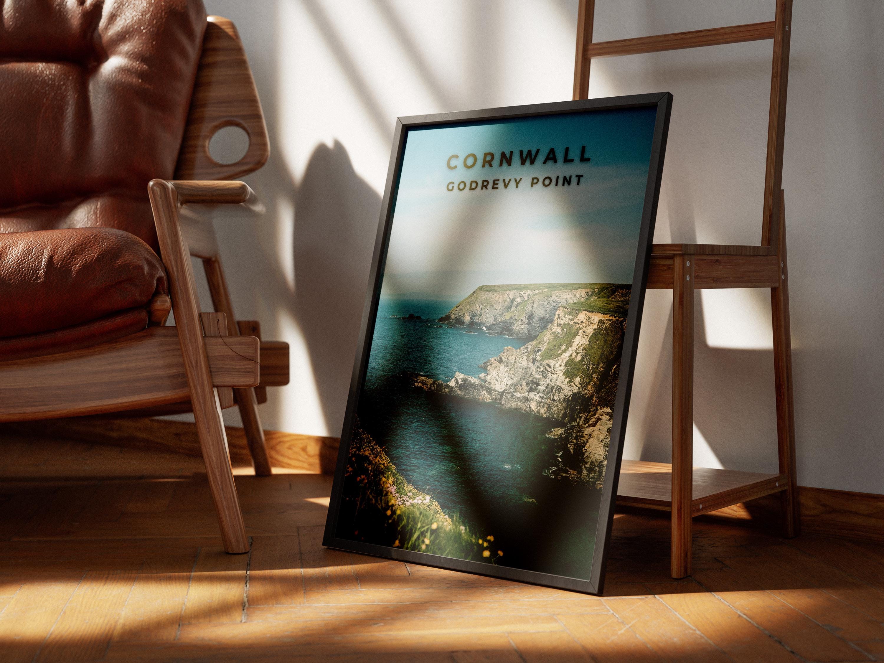 Godrevy Point Cornwall Coastline Print: UK Travel Poster