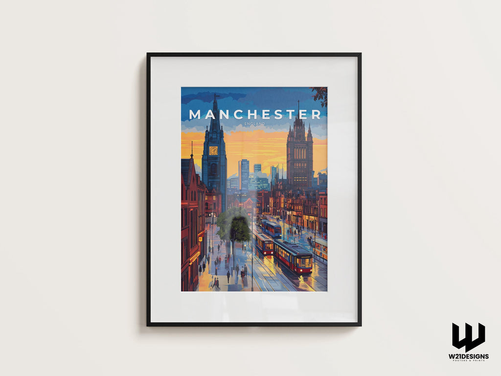 Manchester Travel Poster: Vintage England Cityscape Art Print