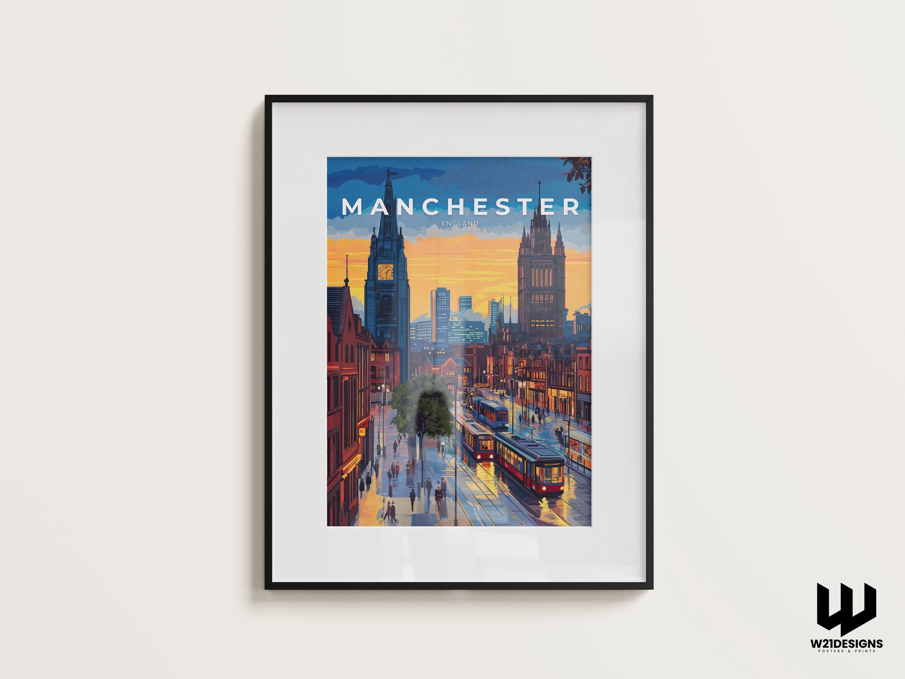 Manchester Travel Poster: Vintage England Cityscape Art Print