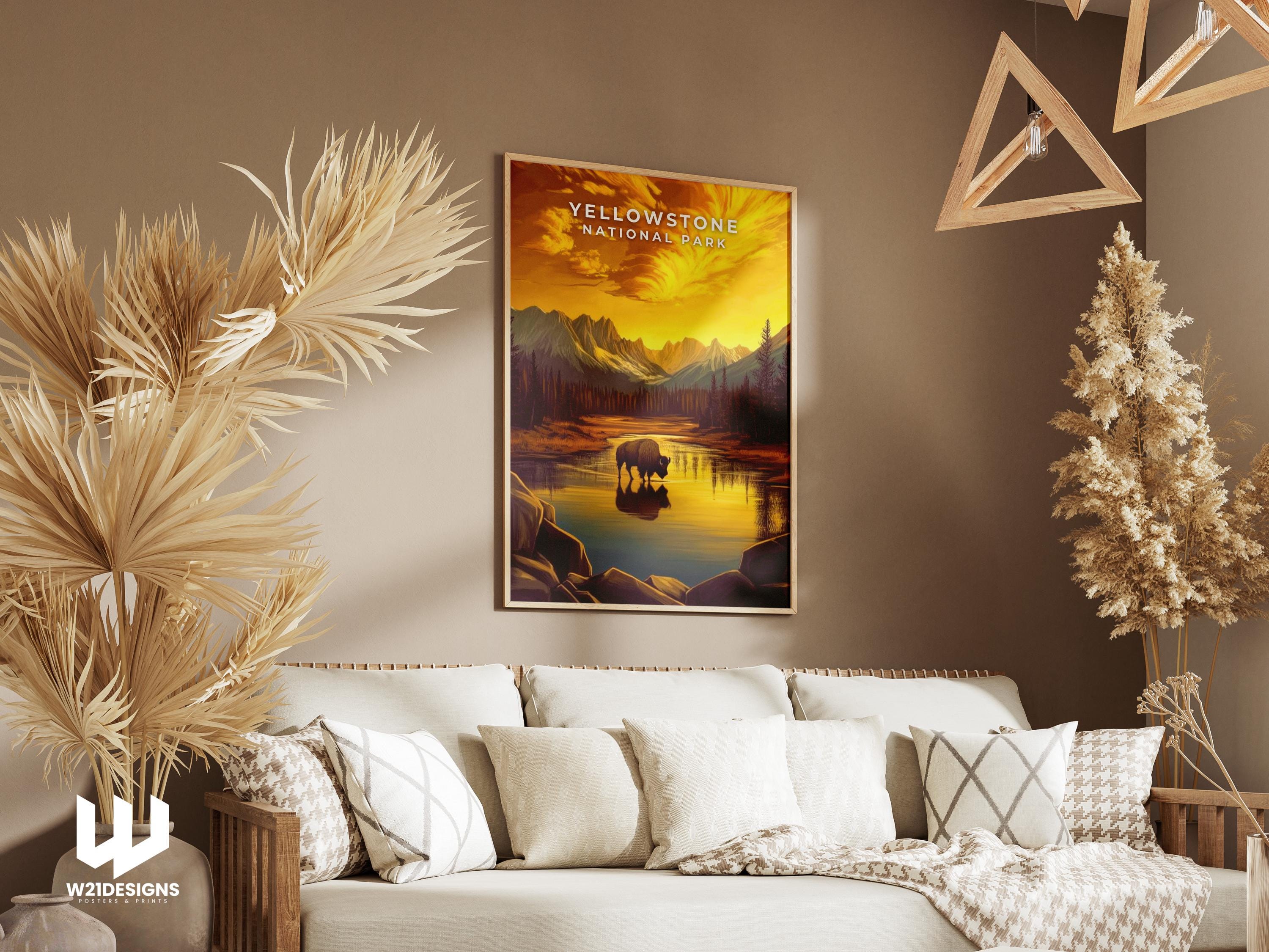 Yellowstone National Park Poster: Vintage Bison Landscape Art Print