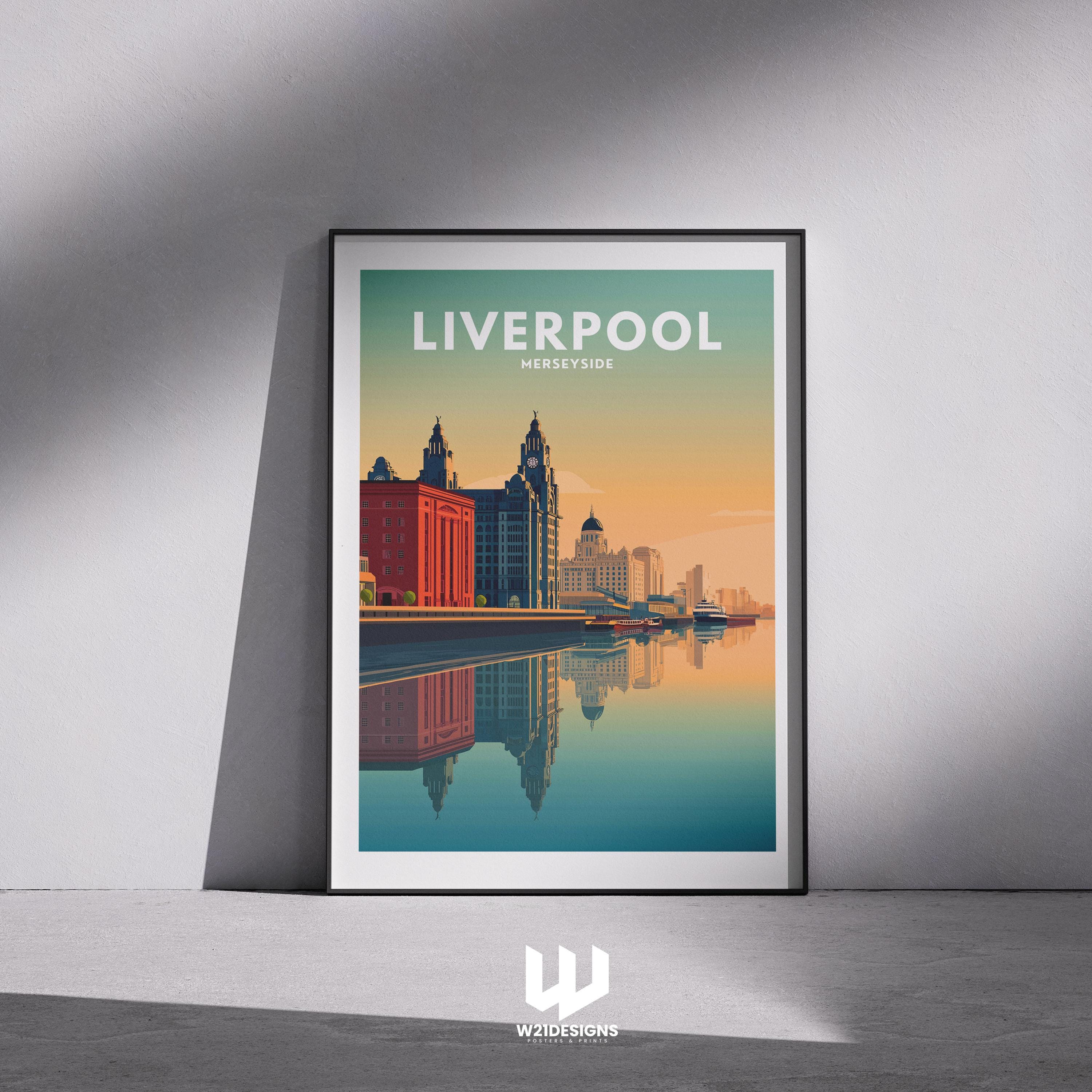 Liverpool Travel Poster | Merseyside Dock Wall Art | Vintage Waterfront Print