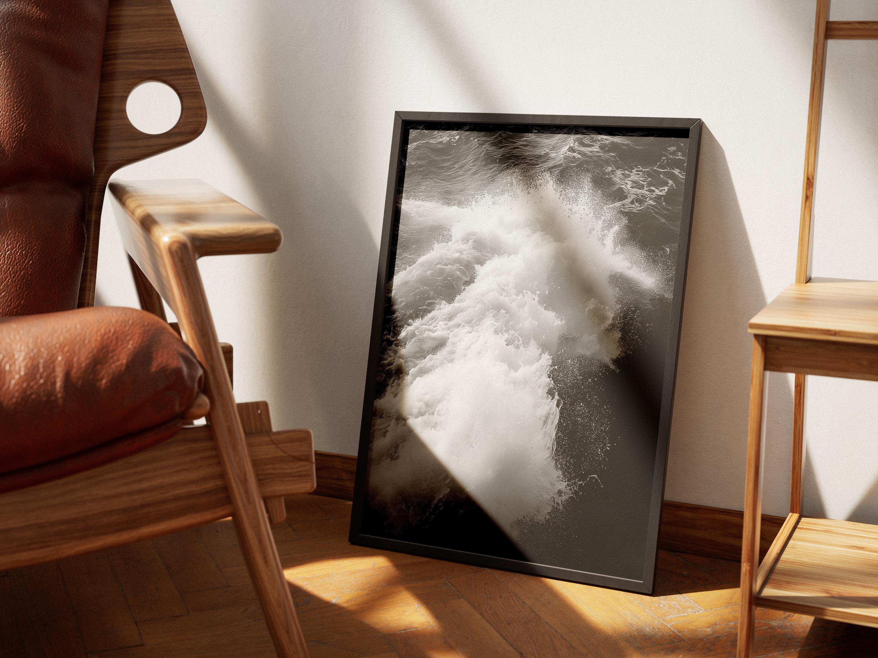 Black and White Ocean Wave Photography Print: Minimalist Coastal Art