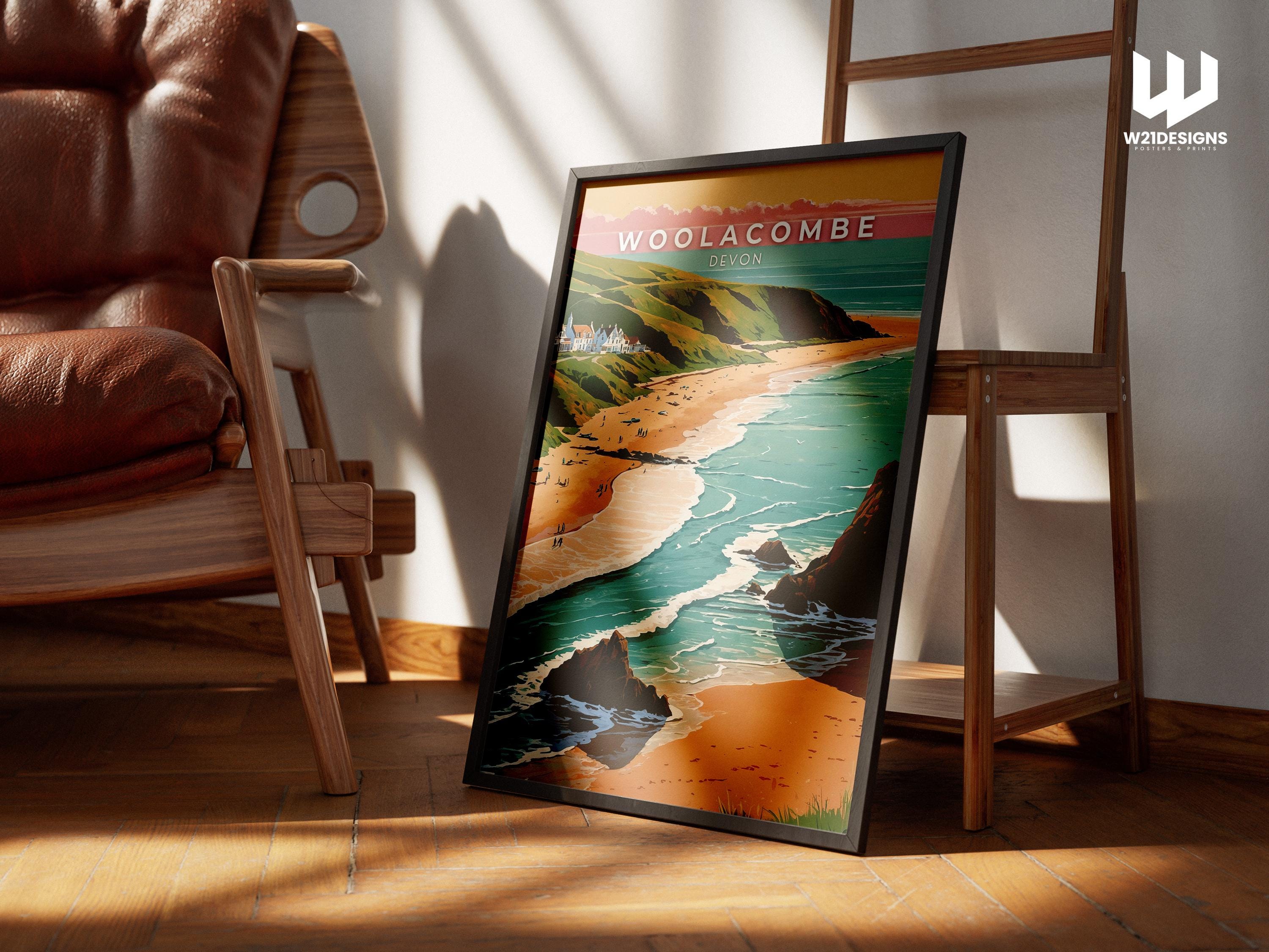 Woolacombe Beach Print: Vintage Devon Coast, England Travel Art
