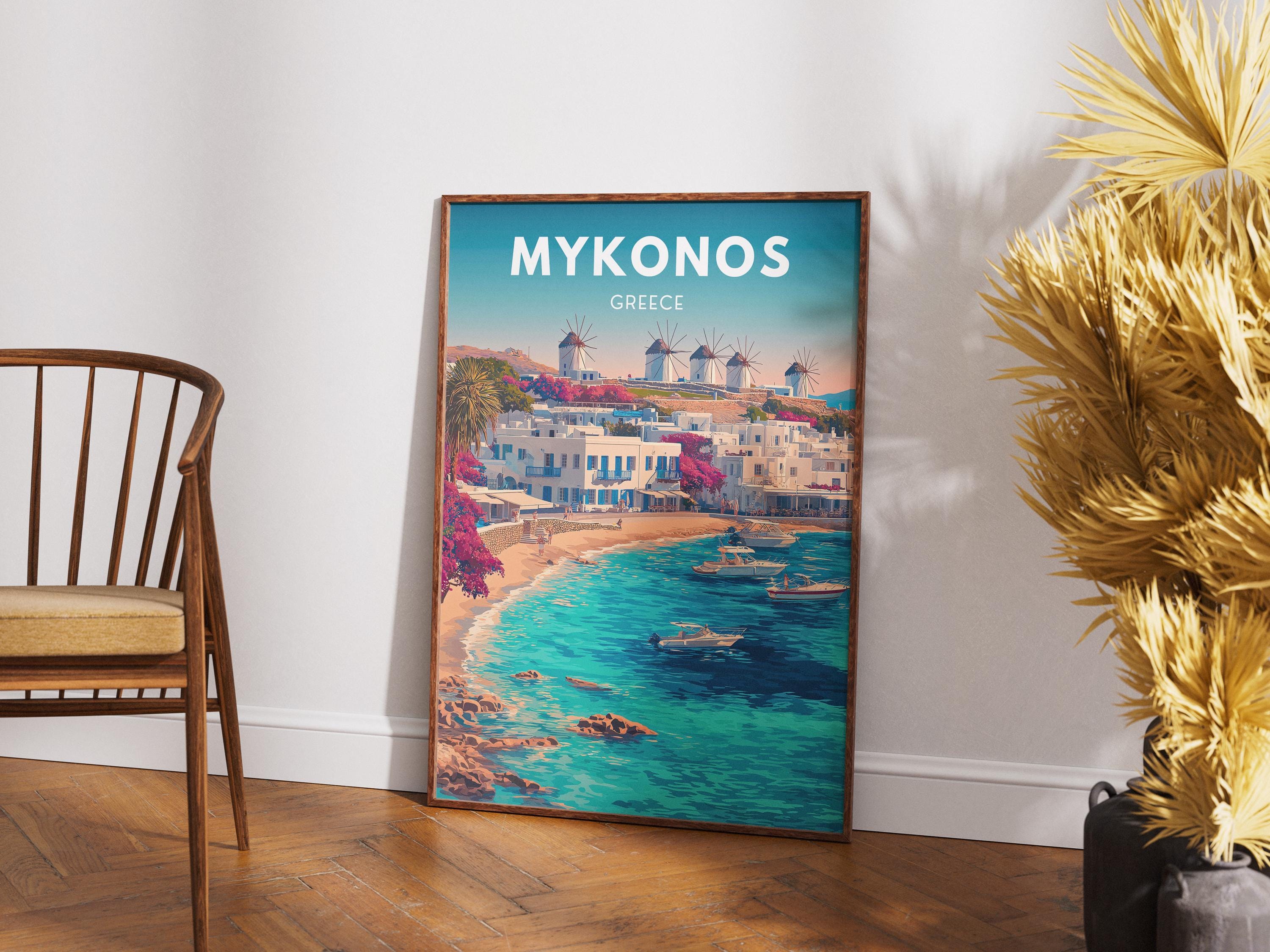 Mykonos Greece Travel Poster: Aegean Island Art Print