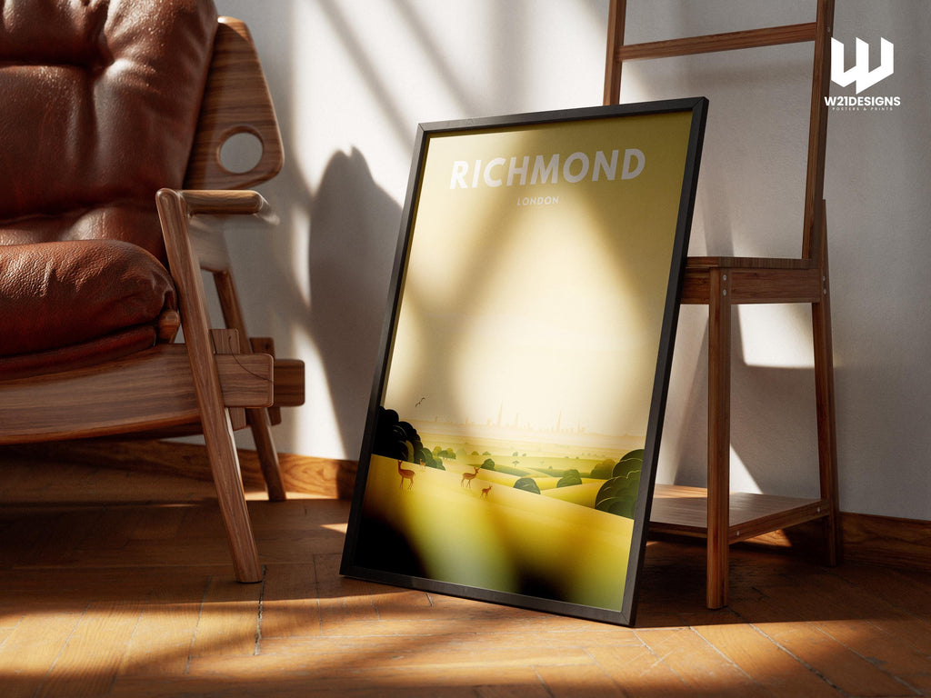 Richmond London Travel Poster | Richmond Park Wall Art | Minimal Skyline Landscape Print