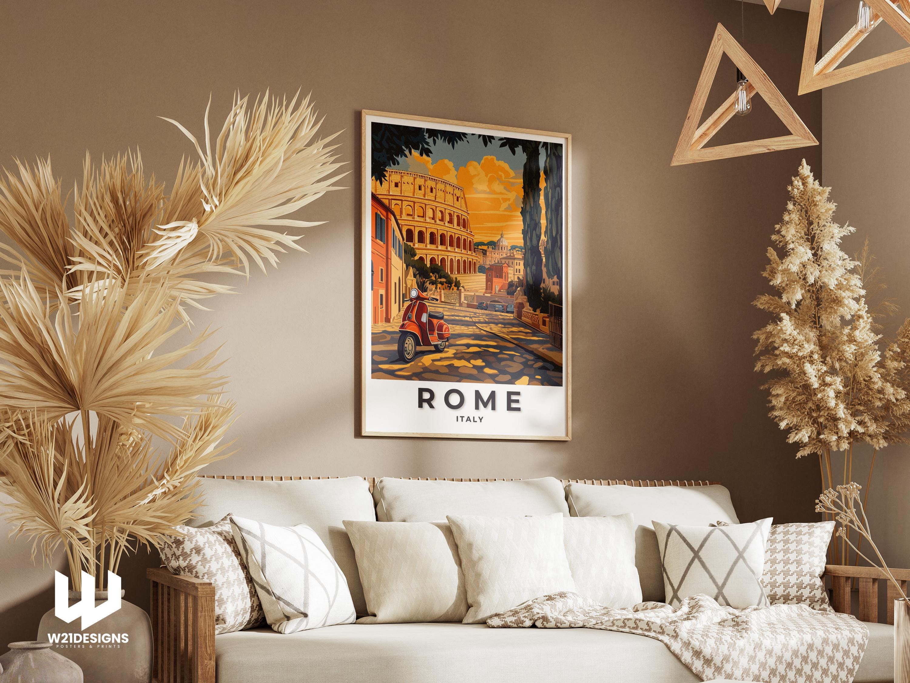 Rome Travel Print: Vintage Colosseum & Vespa Illustration