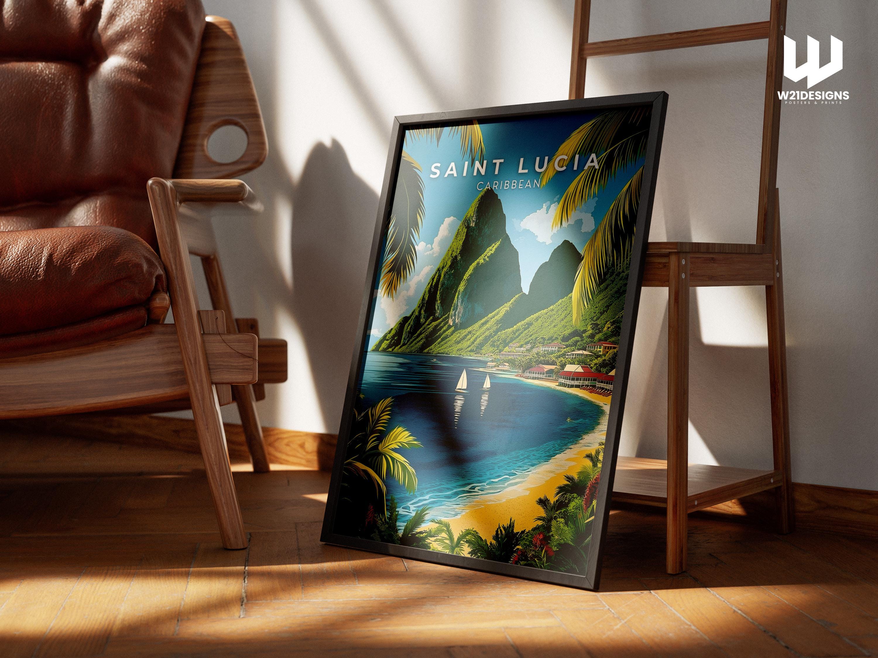 Saint Lucia Travel Poster: Caribbean Pitons Art Print
