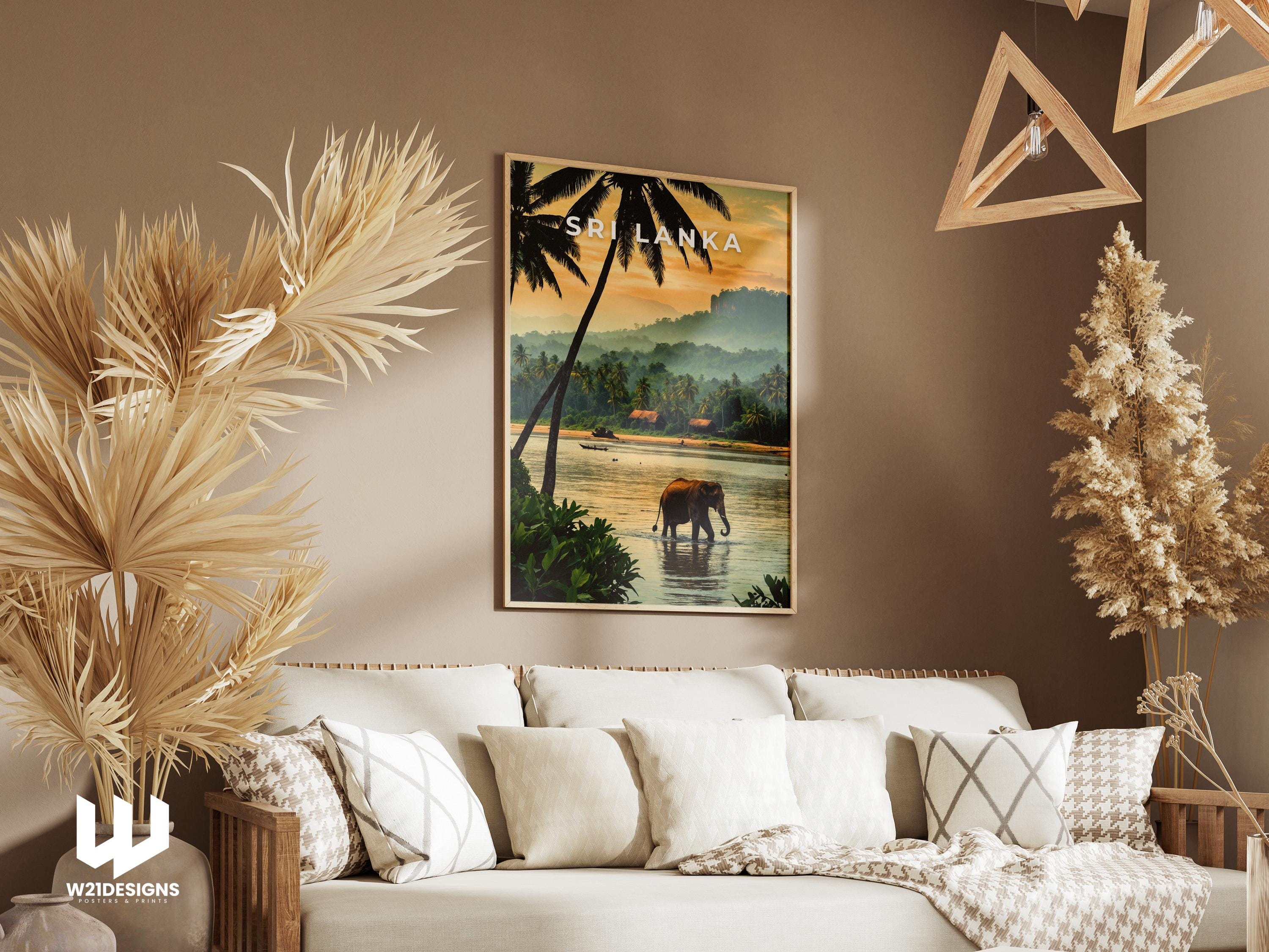 Sri Lanka Elephant Travel Poster: Tropical Landscape Art Print