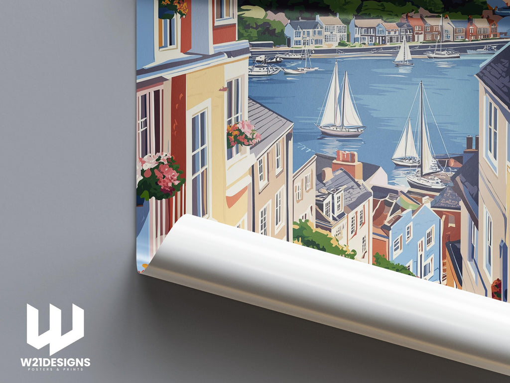 Dartmouth England Travel Print: Vintage Coastal Seaside Art