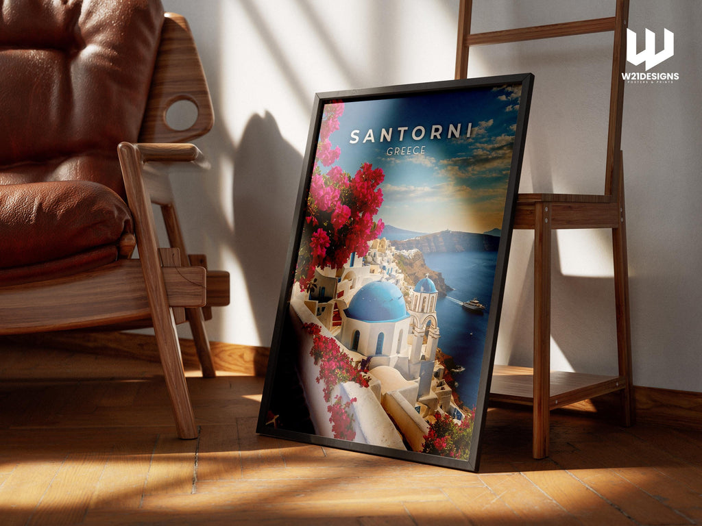 Santorini Greece Travel Print: Aegean Sea, Mediterranean Wall Art