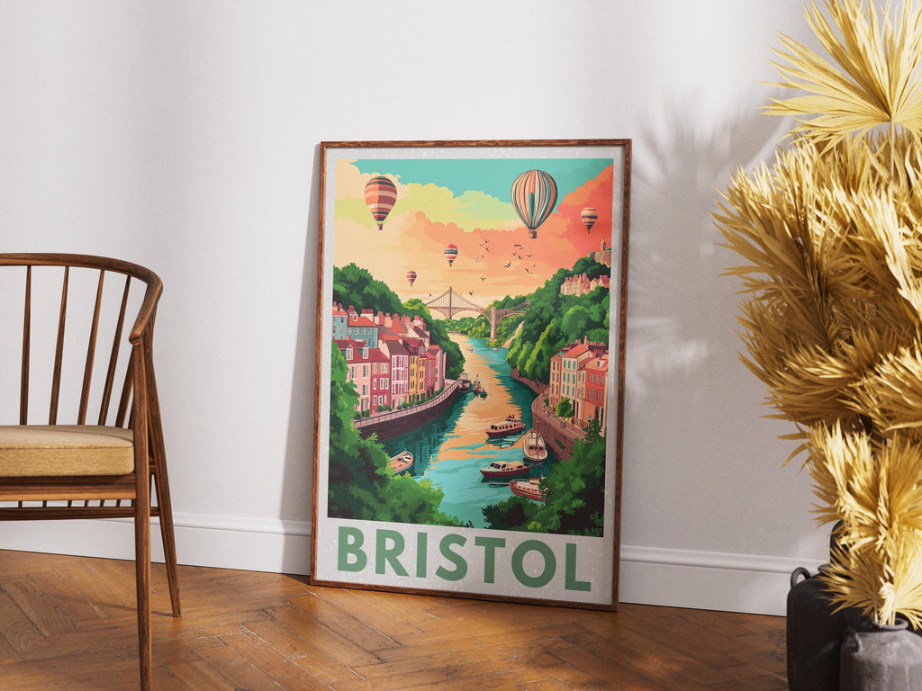 Bristol Travel Poster: Clifton Suspension Bridge & Balloon Fiesta