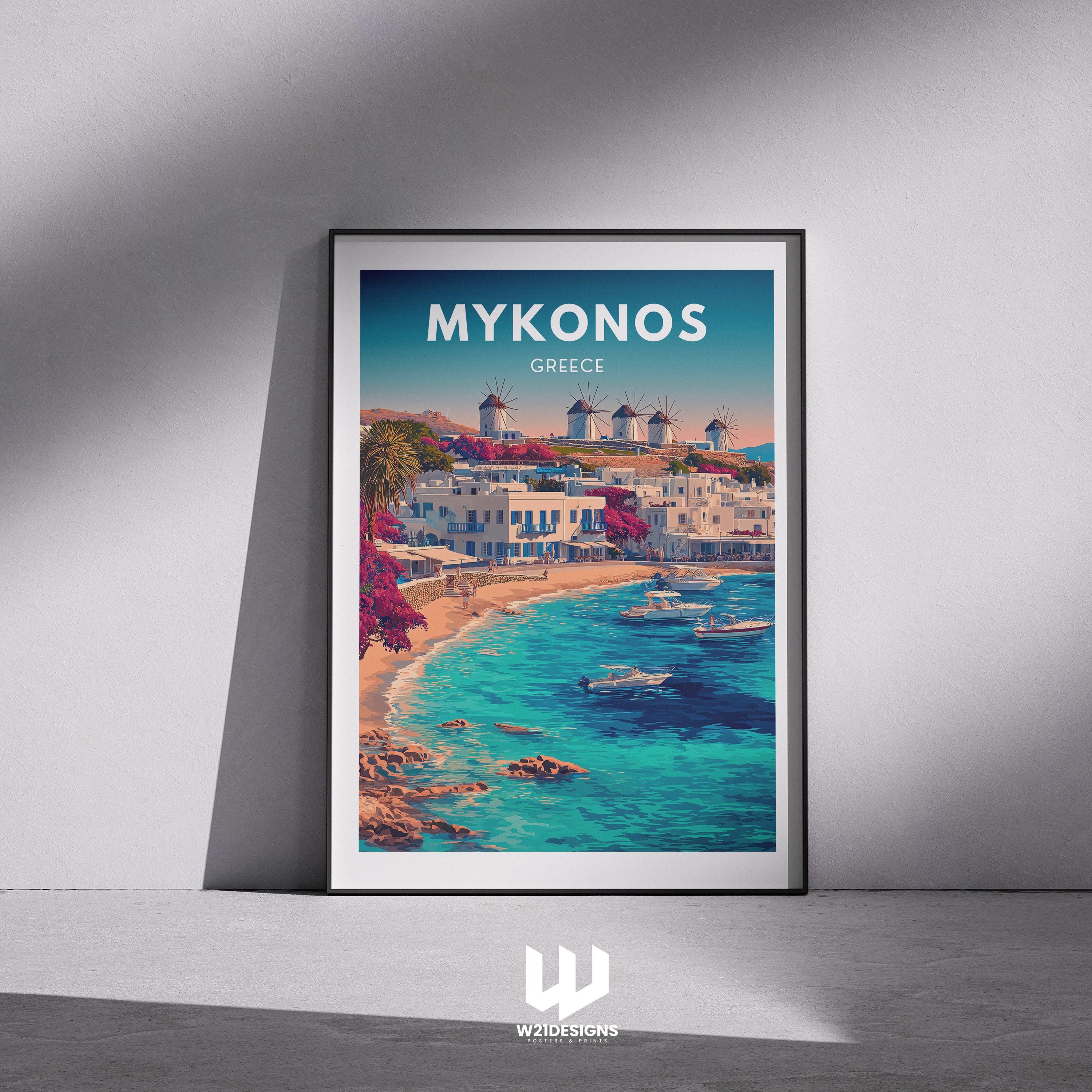 Mykonos Greece Travel Poster: Aegean Island Art Print