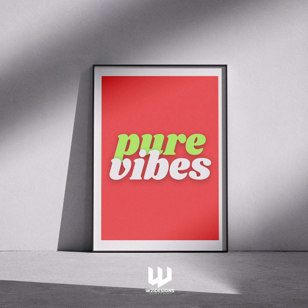 Pure Vibes Retro Typography (Digital Download) | Aesthetic Quote Poster | Trendy Home Decor | Bold 90s Y2K Print | Positive Affirmation
