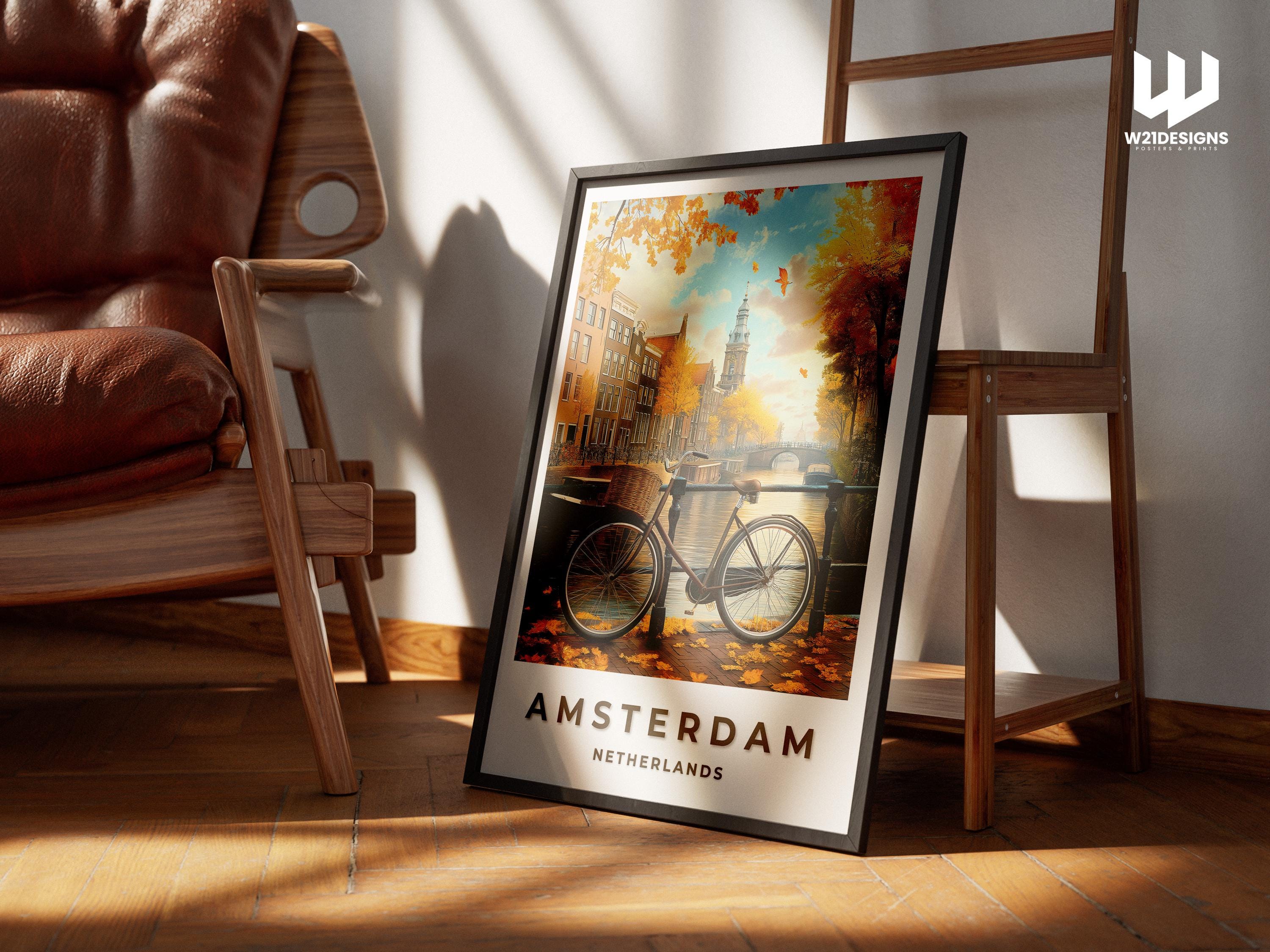 Amsterdam Canal Print: Dutch Architecture, Bicycle Art (Custom Text)