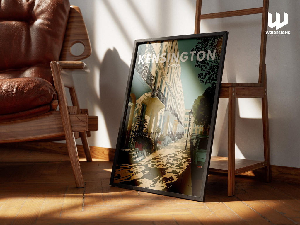 Kensington London Travel Poster | Elegant Townhouse Wall Art | Minimal Vintage Print
